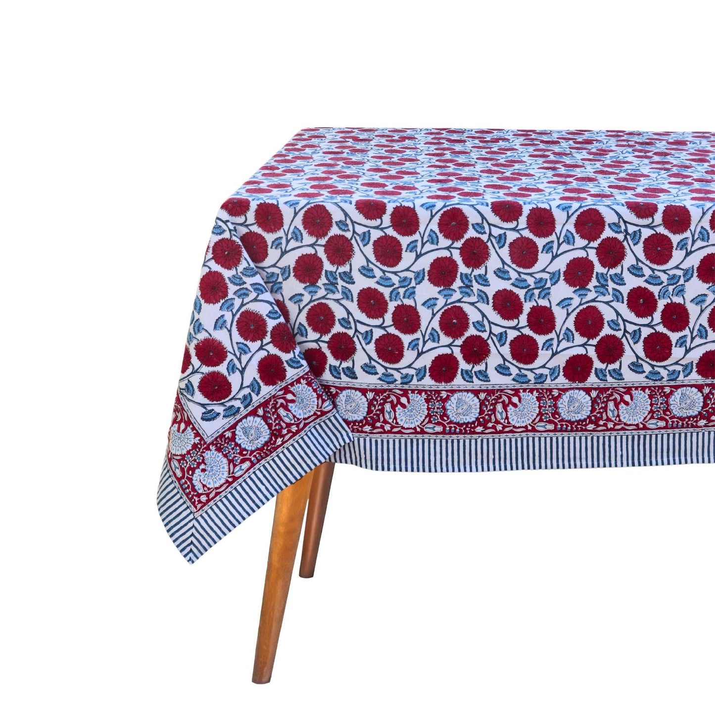 HANDICRAFT HANDLOOM Handblock Print Cotton Tablecloth – 60x90 Rectangle Table Cover Seats 6 – Indian Block Printed Floral Dining Table Linen – Boho Washable Cloth for Kitchen, Party, Outdoor (White)