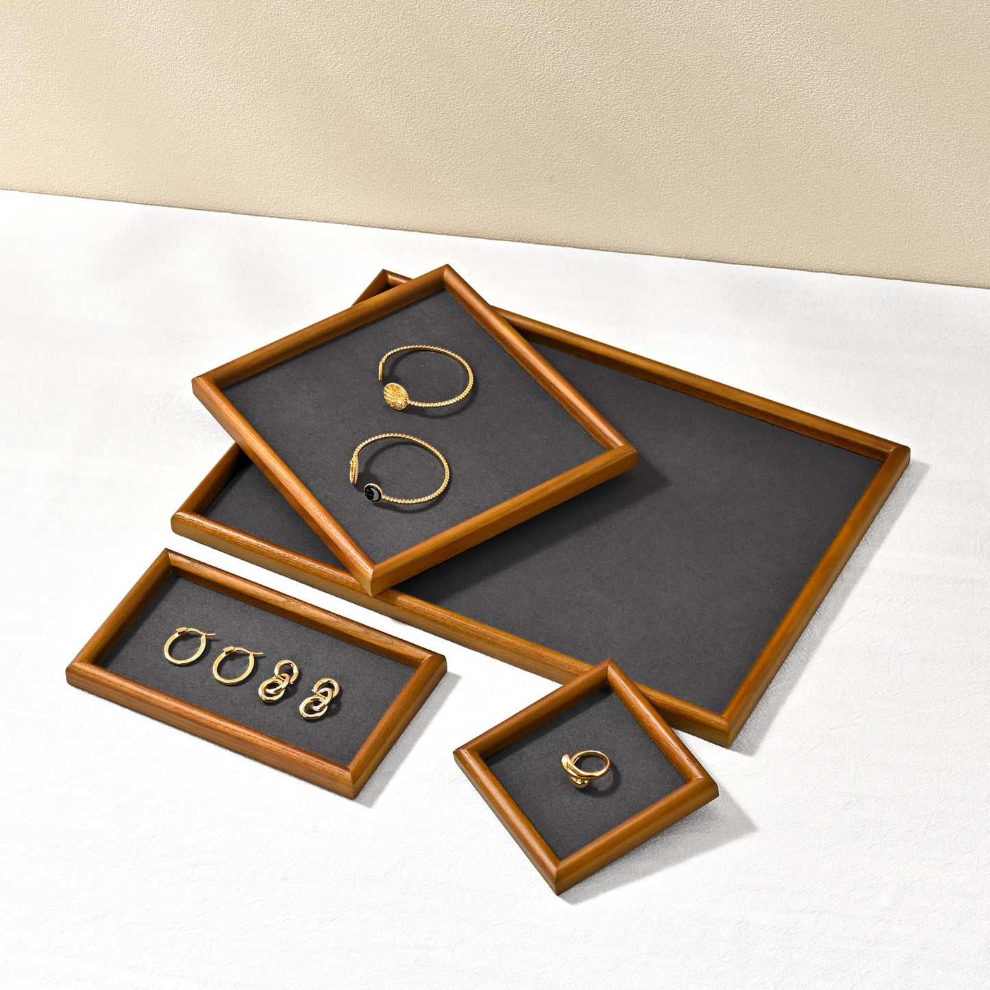 Woodten Jewelry Display Tray for Ring Earrings Necklace Bangle Solid Wood Jewelry Dish Tray Catchall(XS,Grey)