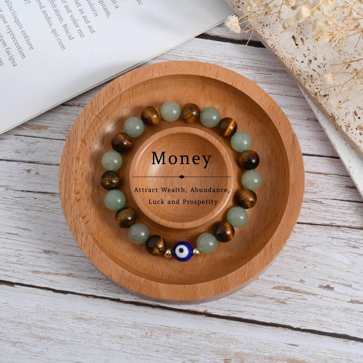 DLYFNVEV Money Attraction Bracelet Wealth Luck Fengshui Green Aventurine Tigers Eye Evil Protection Beaded Healing Crystal Natural Stone Jewelry Gifts For Women C