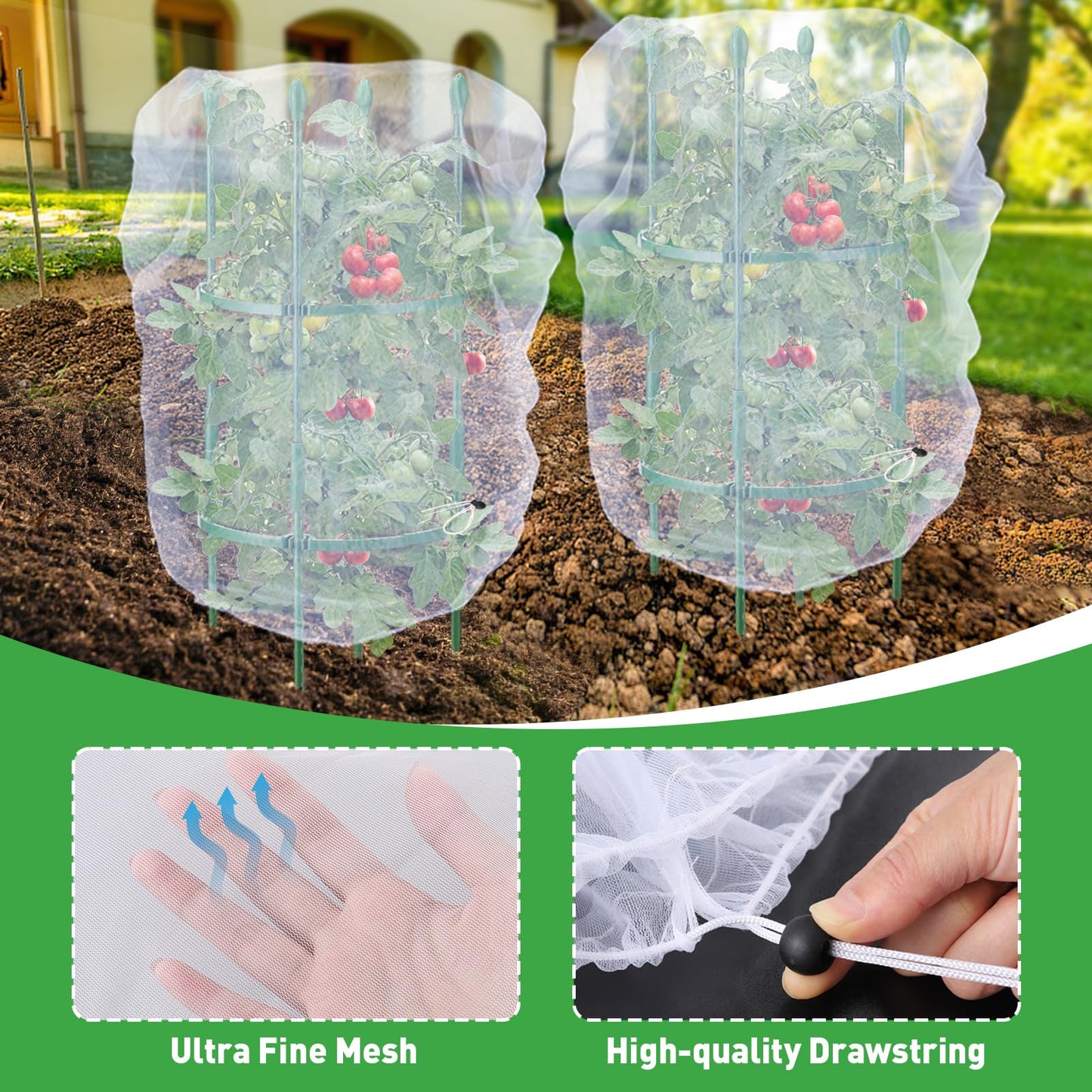 6 Pack Insect Bird Netting Cover - 3.3x5FT Garden Netting Blueberry Bushes Plant Covers with Drawstring, Fine Mesh Fruit Tree Net for Protecting Lemon Orange from Barrier Squirrel Deer