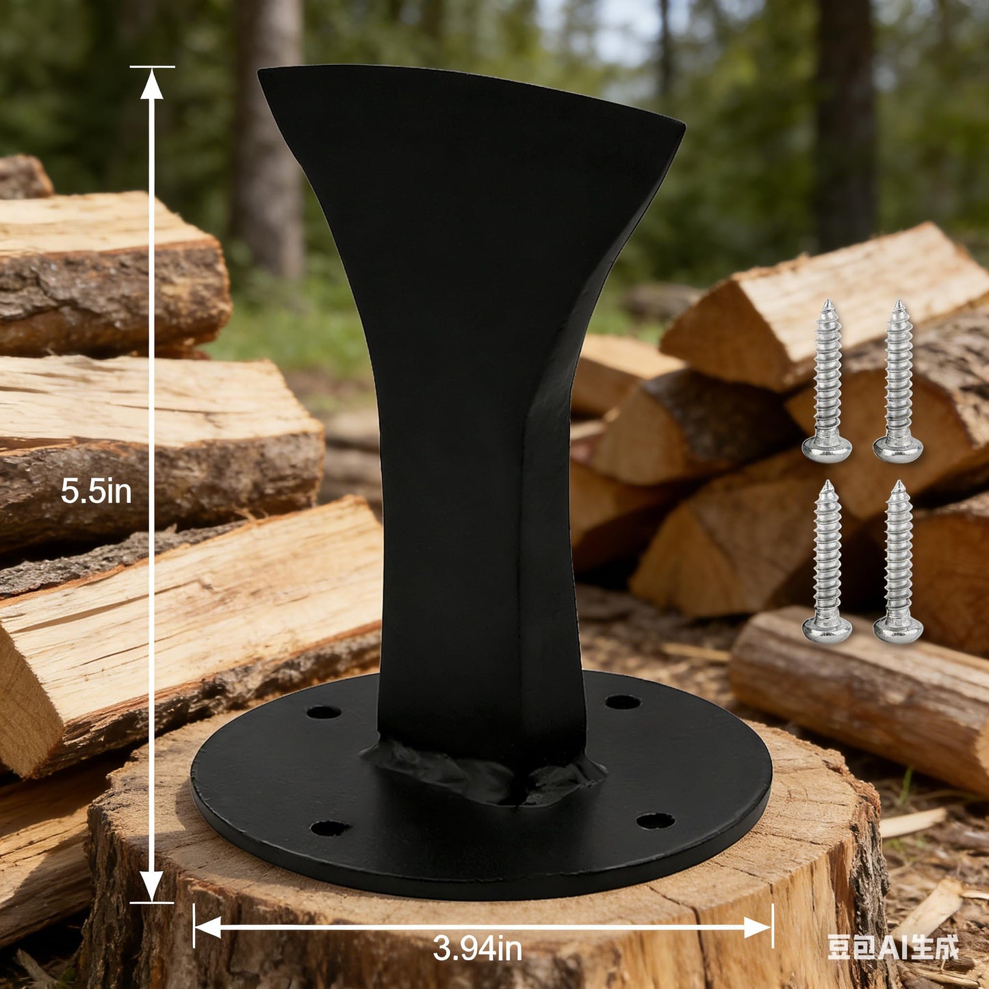 Zhitaoxun Kindling Splitter Log Wedge,Wood Stove Fireplace and Fire Pit,Manual Portable Log Splitter,Wedge Point Head,Black,with Fixed Screws