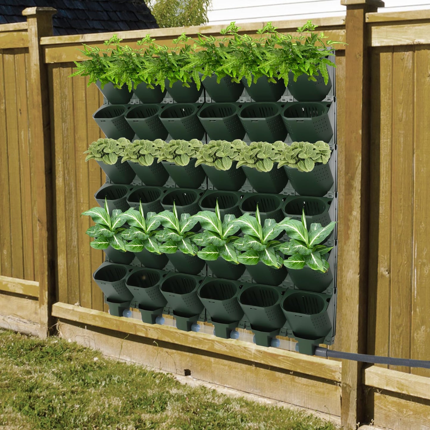 Vertical Wall Planter, Digital Timer, Adjustable Irrigation, Wall Mounted Hanging Flower Pots for Outdoor and Indoor, Self-Watering Garden Planter for Veggie, Fruit, Herb, Flower (Dark Green, 36 Pots)