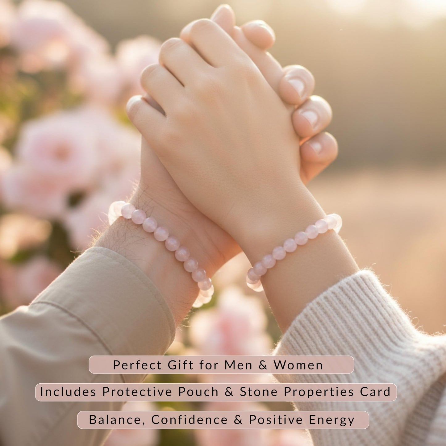 Cherry Tree Collection – Handmade Madagascar Rose Quartz Bracelet for Women & men – 8mm Beaded Crystal Bracelet for Healing, Positive Energy, Protection & Gift Ideas (Small)
