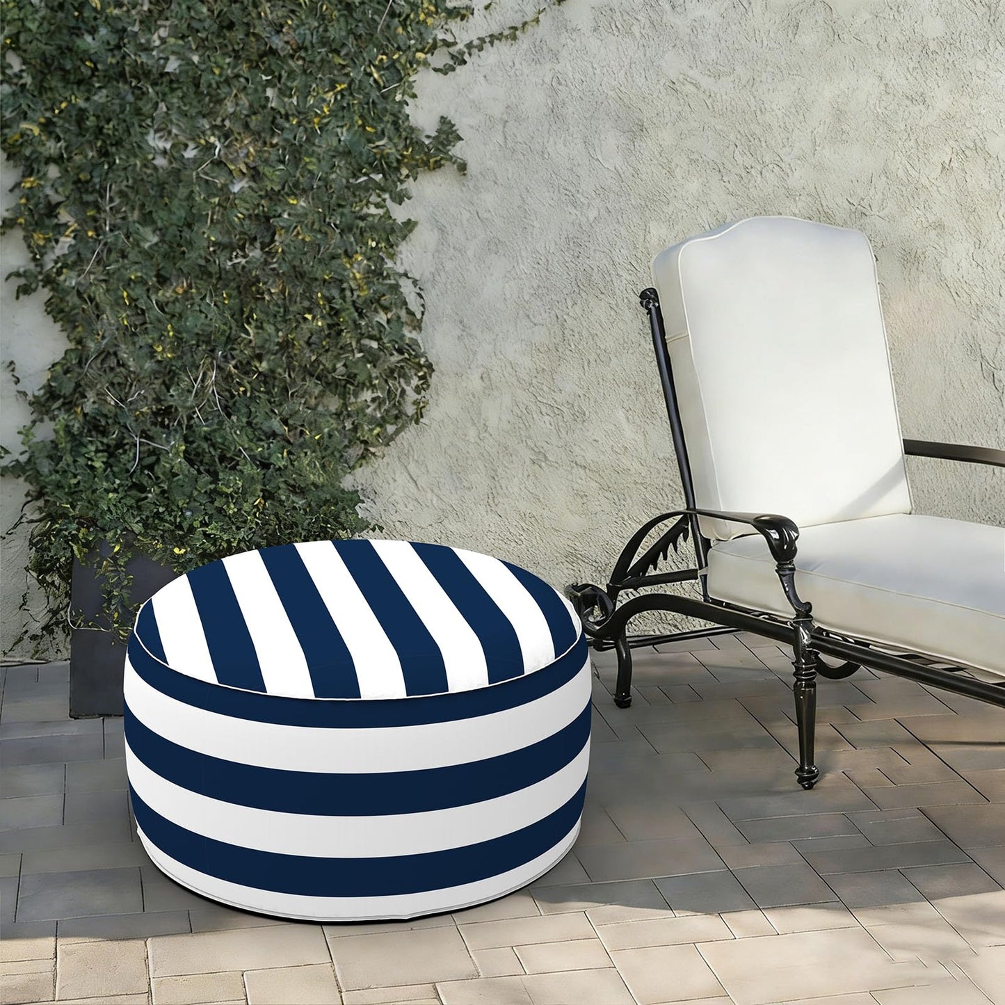 LVTXIII Indoor/Outdoor Extra Large Inflatable Ottoman Pouf D31 x H14 Inch, Round Footstool with Handle, Weather-Resistant Portable Furniture for Patio, Camping, Beach, Cabana Navy