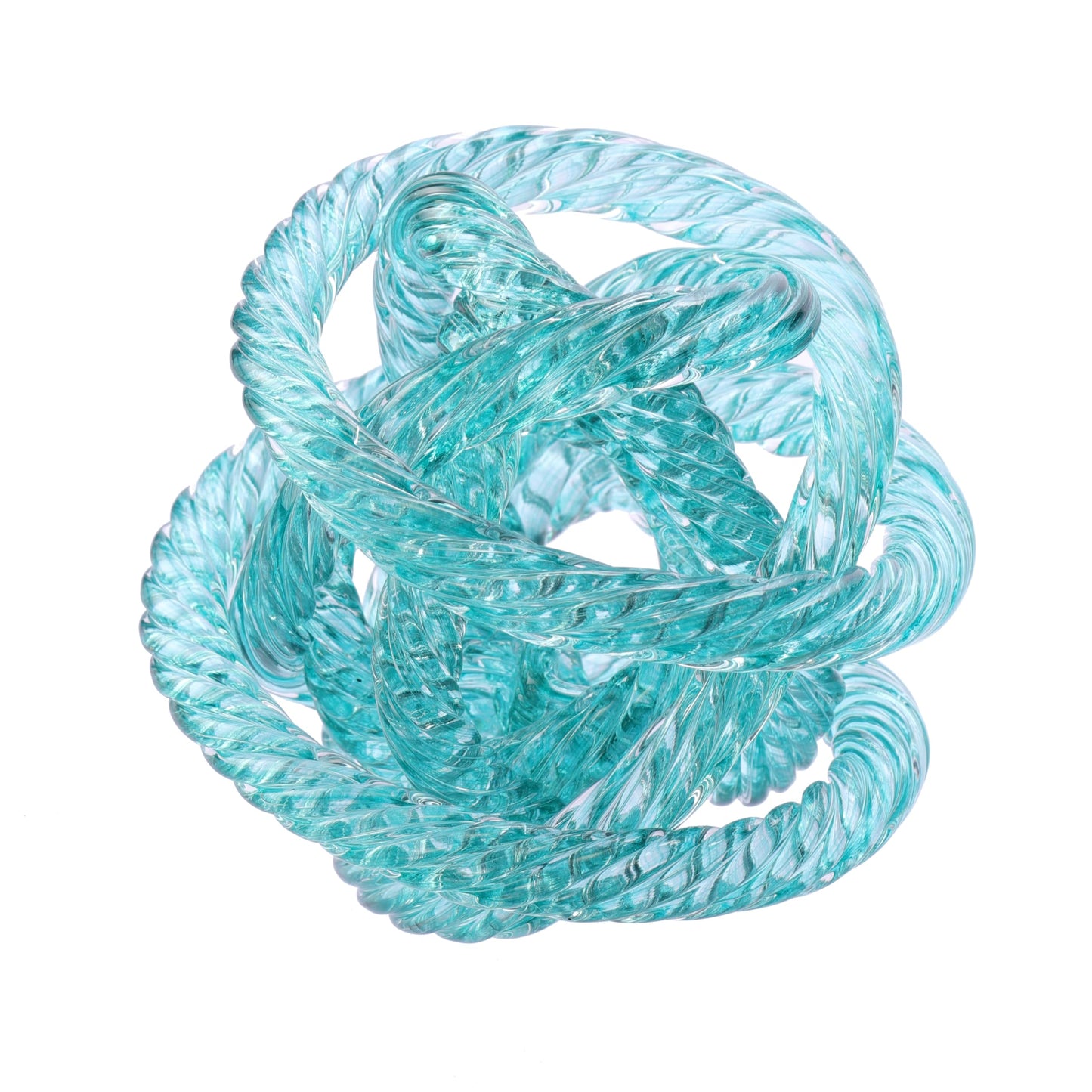 ORRFIDDY Glass Knot Teal Orbit Ball - 5 Inch Hand Blown Infinity Sculpture Decor Glass Orbit Home Decor Table Decoration Interio Art