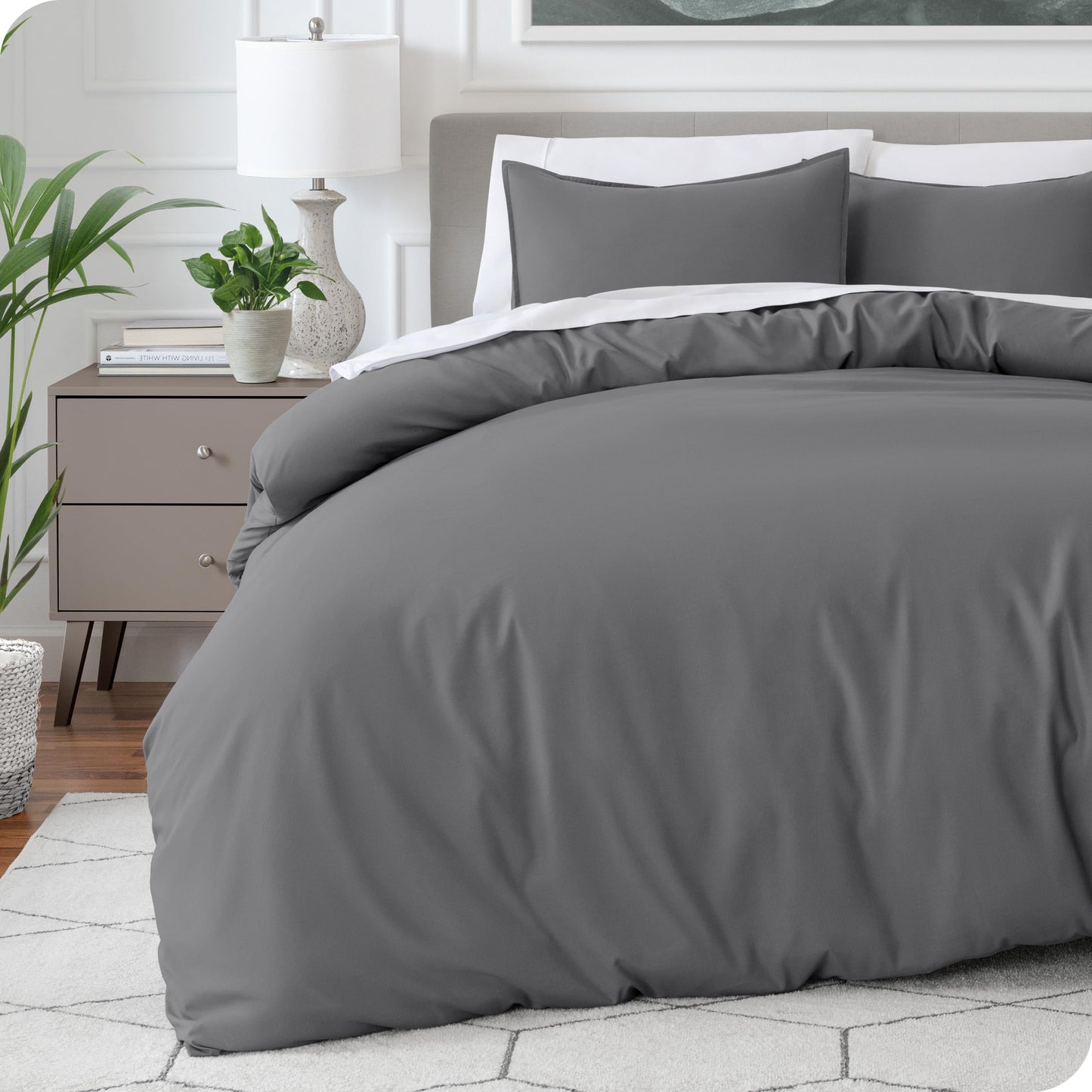 Bare Home Bedding Duvet Cover Queen Size - Premium 1800 Super Soft Duvet Covers Collection - Lightweight, Cooling Duvet Cover - Soft Breathable Bedding (Queen, Grey)