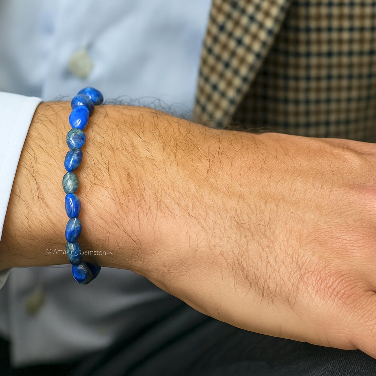 Amazing Gemstone Lapis Lazuli Bracelet - Chakra Protection Mens Lapis Lazuli Tumbled Stone Bracelet Gemstone Beaded Pulseras Para Hombres Mujer Christmas Stocking Stuffers