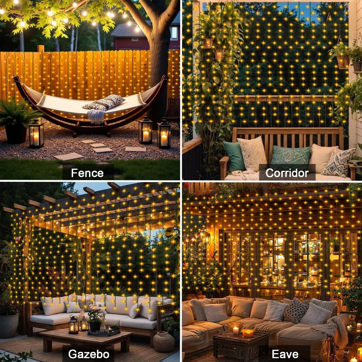 DBFAIRY Solar Curtain Lights, 13Ft x 3.3Ft 200 LED Outdoor Curtain Lights Waterproof Auto ON/Off 8 Modes for Garden Fence Patio Wall Decor (Warm White)