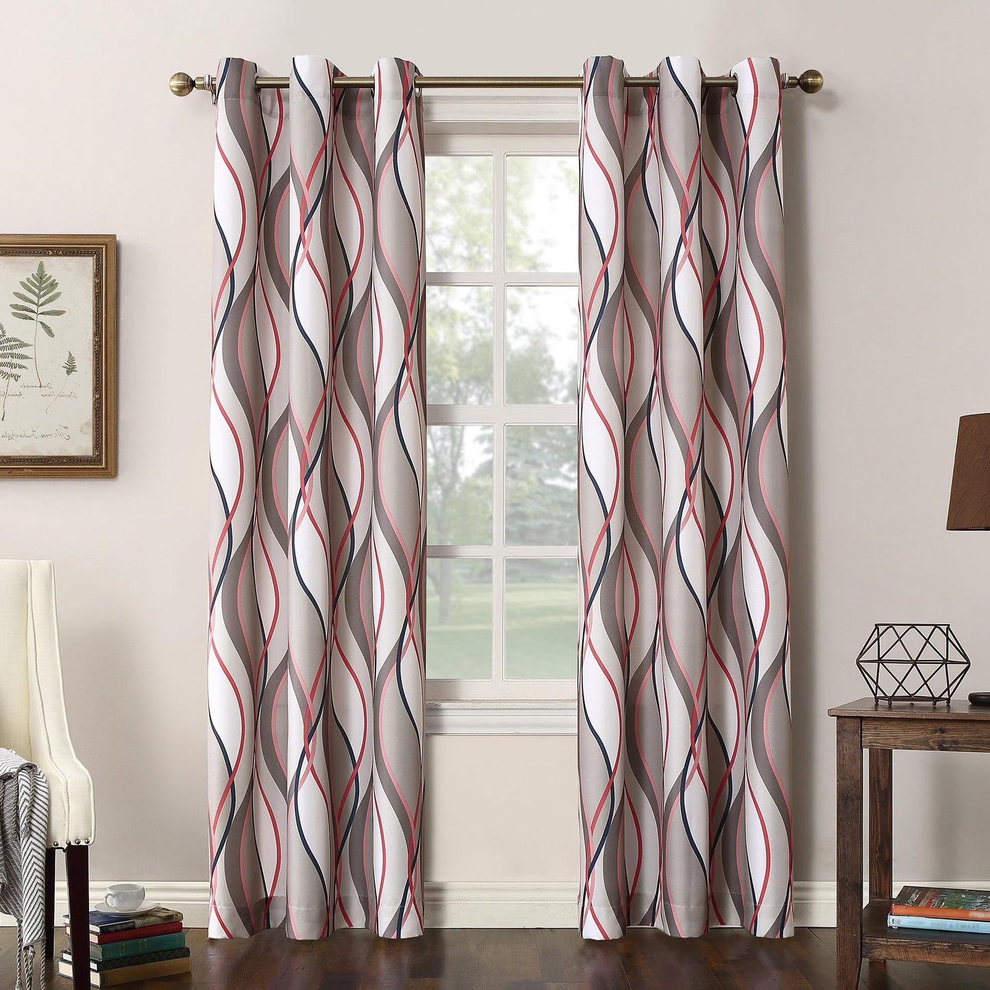 No. 918 Intersect 2-Pack Ogee Print Semi-Sheer Grommet Curtain Panel Pair