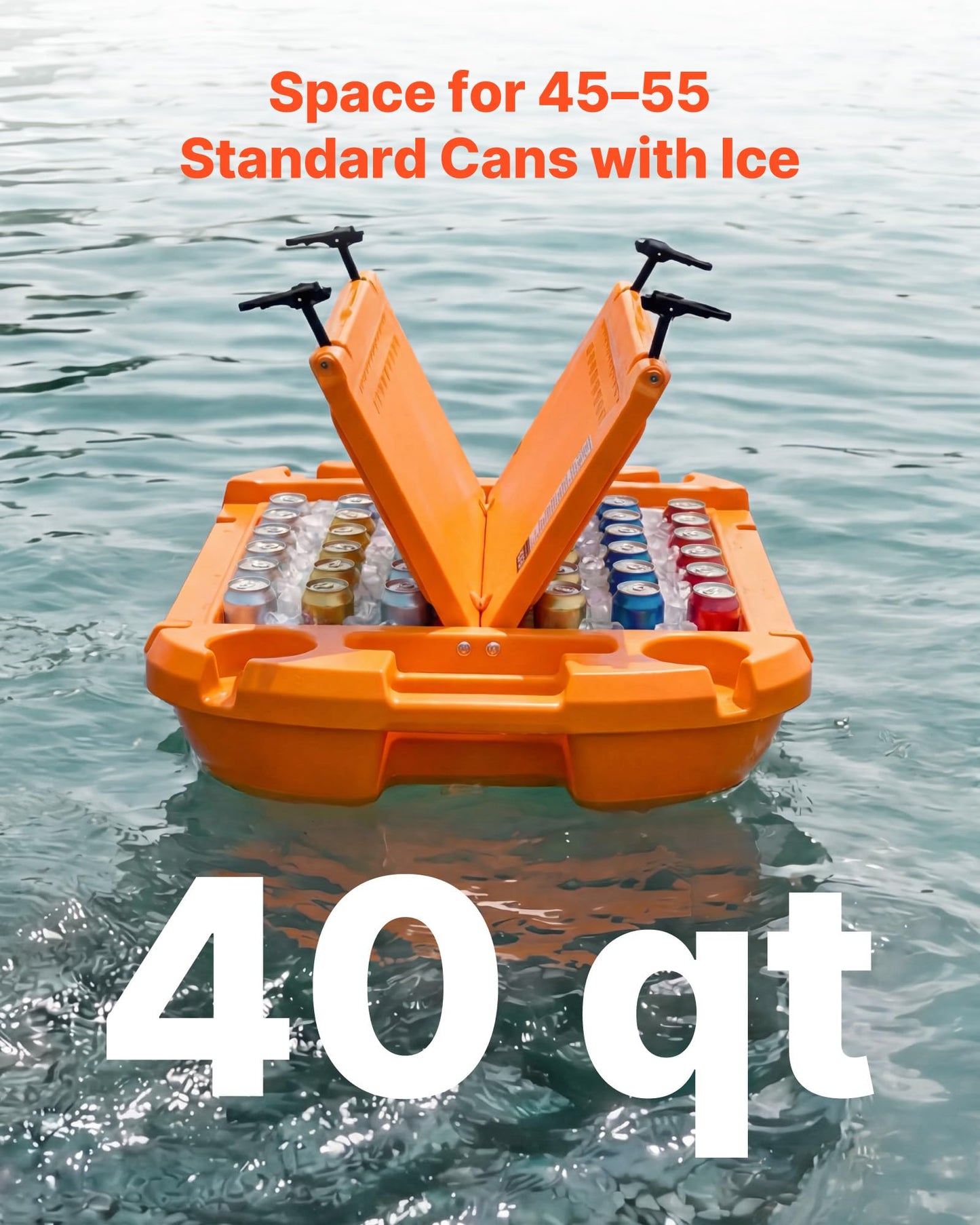 VEVOR 40QT Floating Cooler, Spacious Floating Ice Chest with Dry Storage Vessel & Tow Rope, Premium LLDPE Beverages Cooler for Water & Land, Smooth Cruiser on Lake River Beach Kayak - Orange