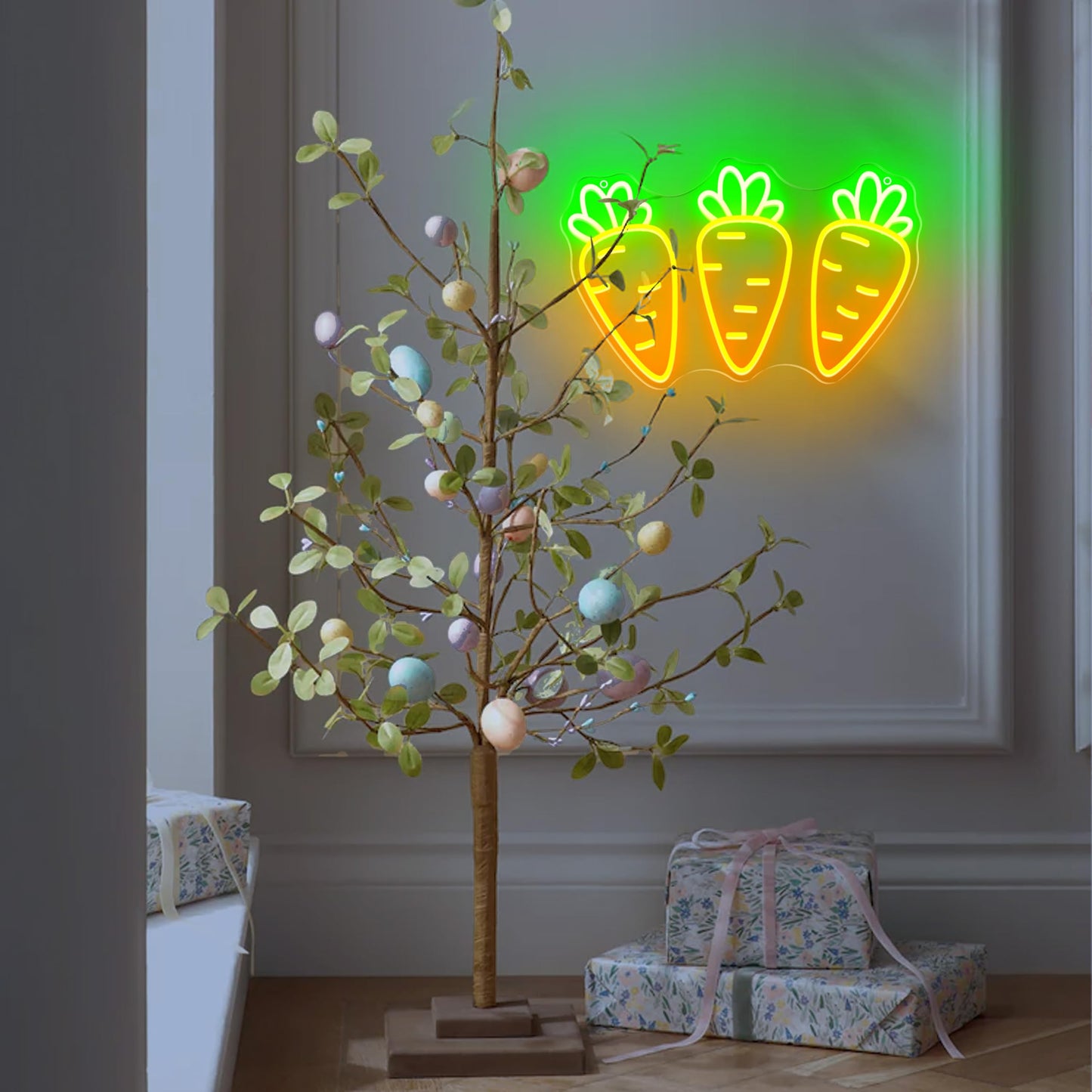 Carrot Neon Sign Triple Carrot Cluster Neon for Festive Easter & Garden LED Wall Decor Vegetable ShopLight Carrot Lover Gift Garden Decor Sign