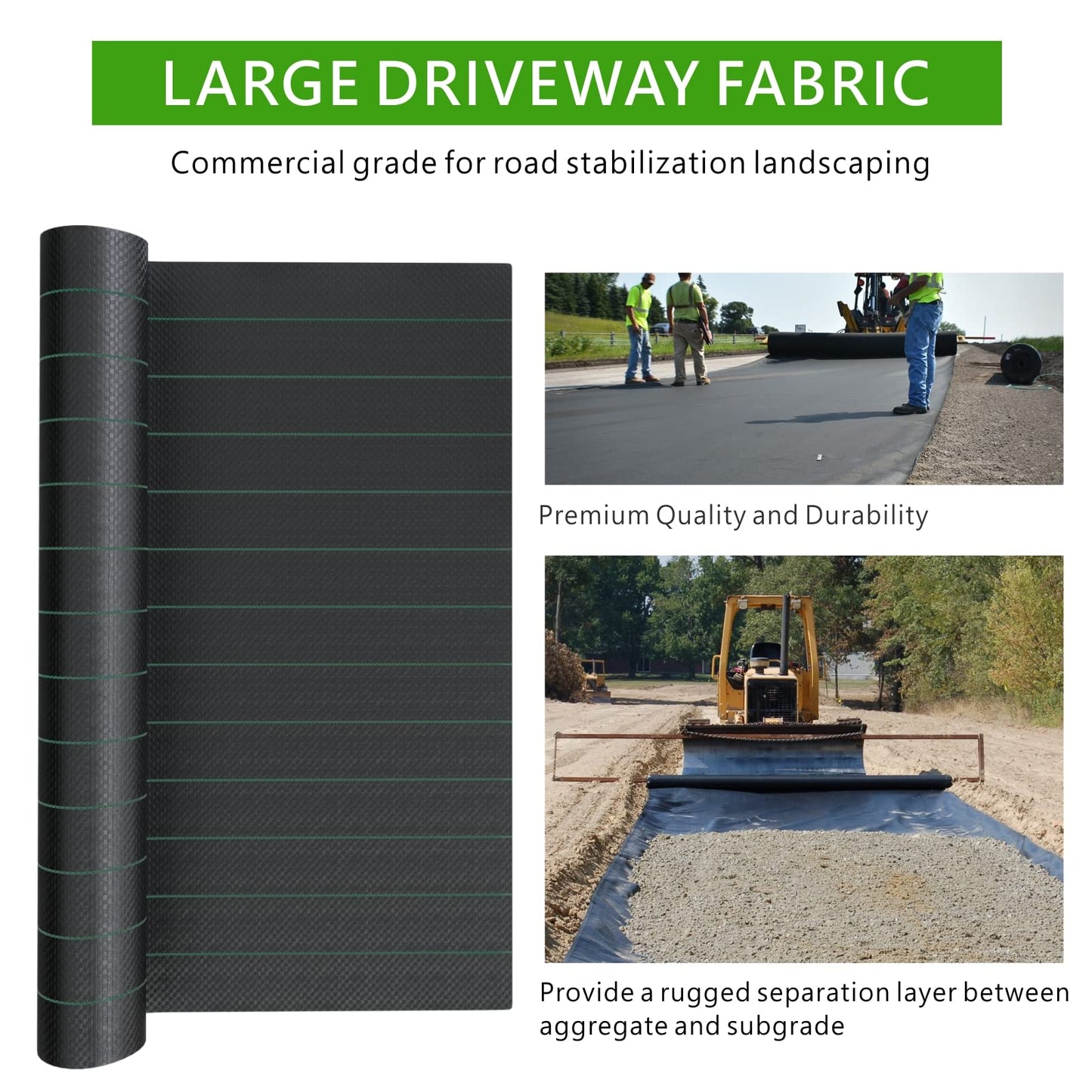 mychoiii 13ft x 60ft Driveway Fabric 5oz Heavy Duty, 800lbs Tensile Strength Woven Geotextile Fabric, Commercial Grade Ground Stabilization Underlayment for Road, Gravel, Erosion Control