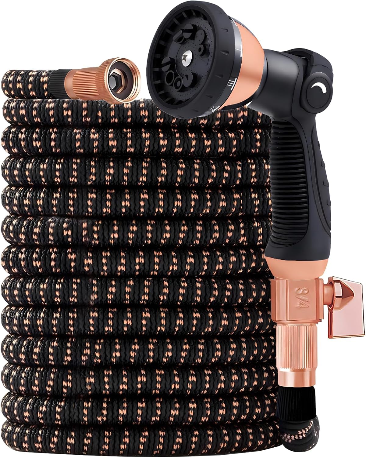 100FT Expandable Garden Hose - with 10-Function Spray Nozzle - Lightweight, Flexible, 3/4" Solid Brass Fittings-champagne