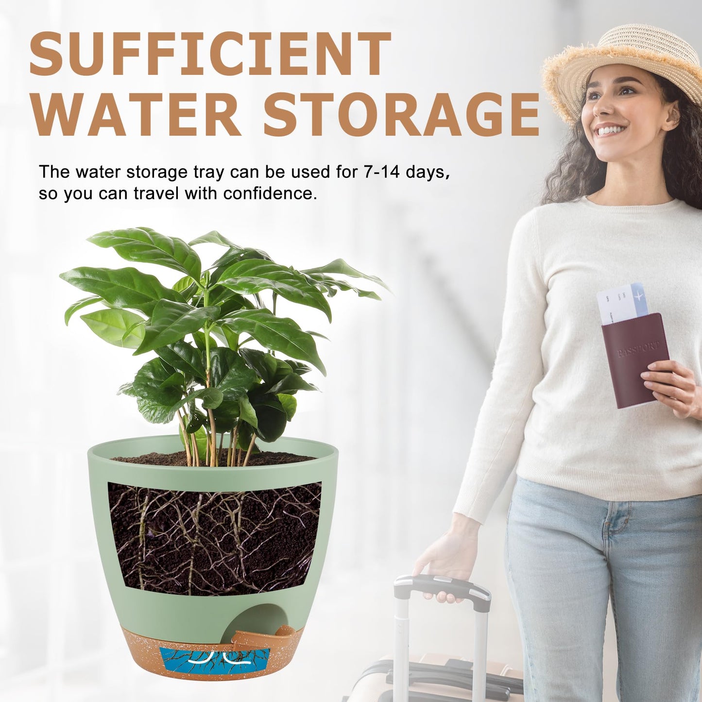 QRRICA Plant Pots 8/7/6.5/6/5.5/5 Inch Self Watering Pots, Set of 6 Plastic Planters with Drainage Holes and Saucers,Plastic Flower Pots,Nursery Planting Pot for Indoor Out Door Plants（Green）