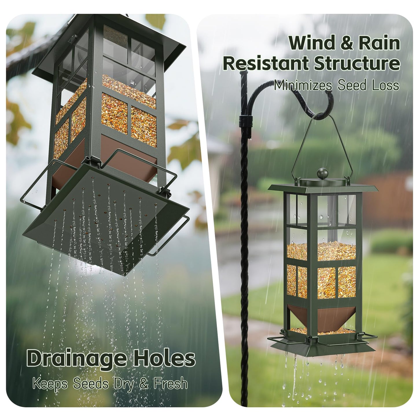 Wildpark Wild Bird Feeders for Outdoors - Small Metal Hanging 4 Port Bird Feeder with Drainage Holes, Easy to Fill Weatherproof Design - Attracts Cardinals, Blue Jays & More