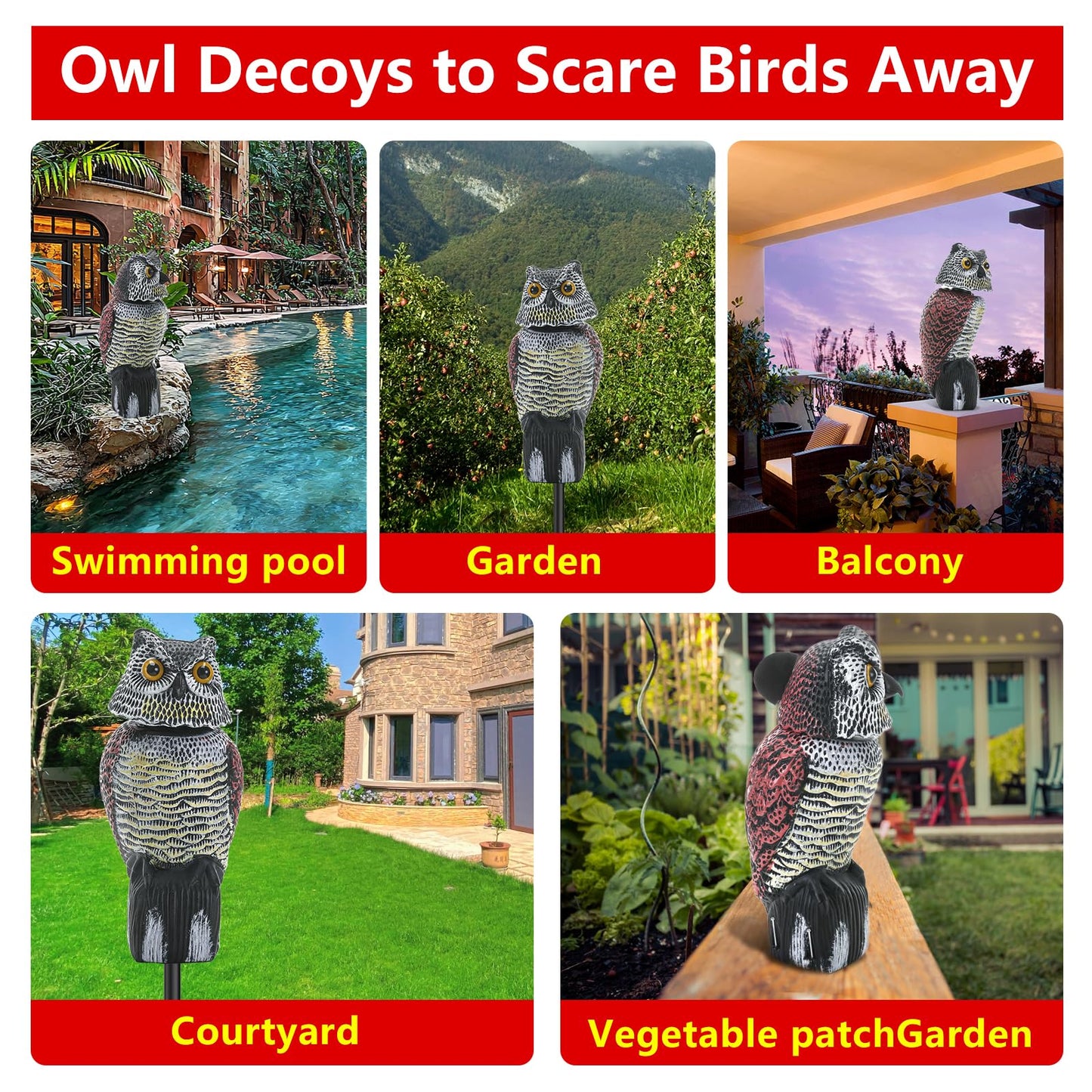 Cifavor Fake Owl for Garden with Rotating Head,Realistic Eyes & Waterproof Shape