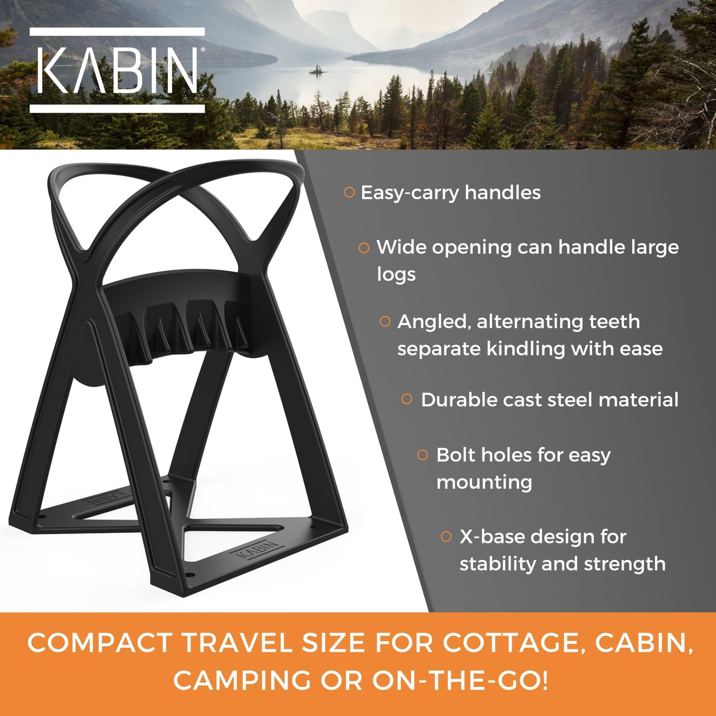 KABIN Kindle Quick Compact Log Splitter - Manual Splitting Tool - Steel Wedge Point Splits Firewood Like A Boss Safely & Easily