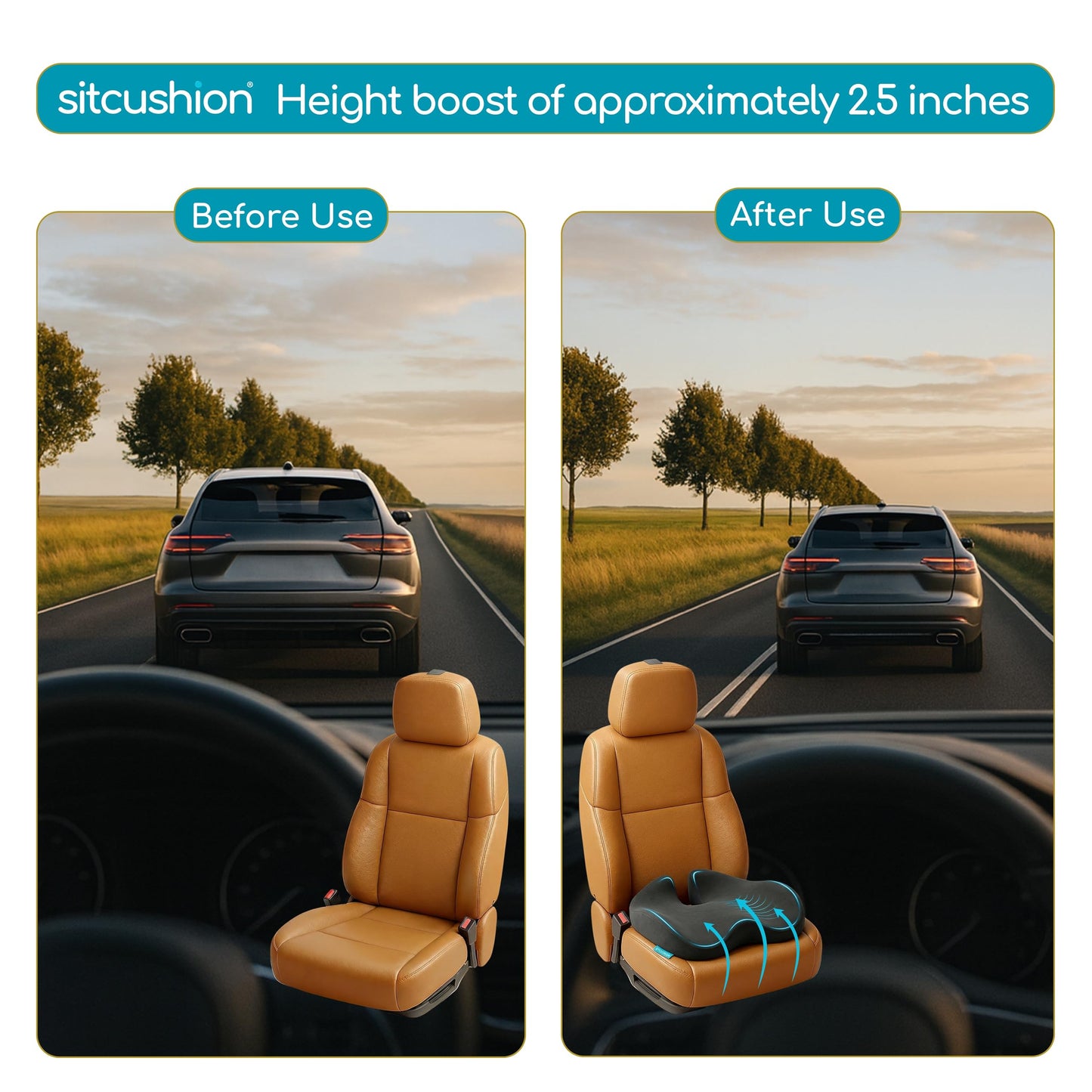 SitCushion Car Seat Cushion for Long Driving – X Large Memory Foam Seat Cushion for Sciatica & Tailbone Pain Relief, Orthopedic Coccyx Cushion with Non-Slip Bottom, Back Pillow for Car, Truck (Black)
