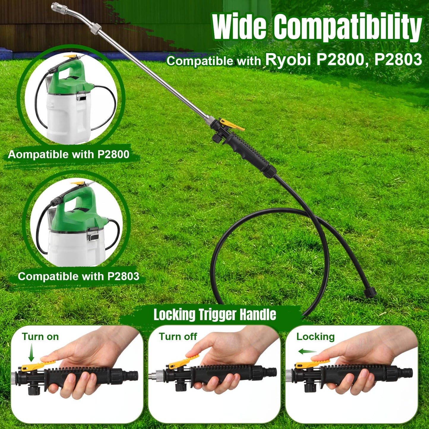 Dunkive 4 Pack Replacement Sprayer Wands with Hoses Compatible with Ryobi 24 Inch Pump Sprayer Part with Adjustable Nozzle Trigger Wand Match 3/8'' Hose Universal Stainless Steel Water Spray Parts