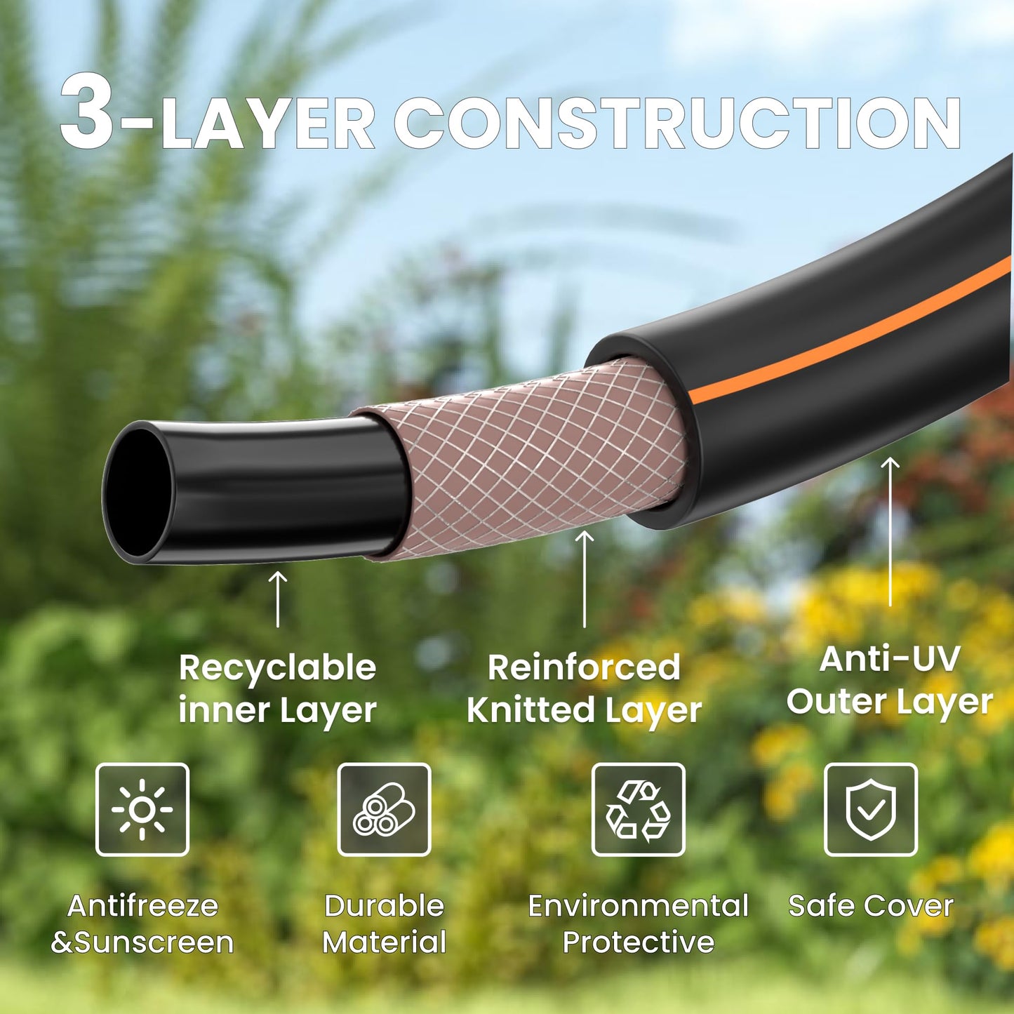 Giraffe Tools Leader Hose 6ft x 5/8", Short Water Hose for Hose Reel Connecting, Lightweight, Flexible with Female Female Fittings