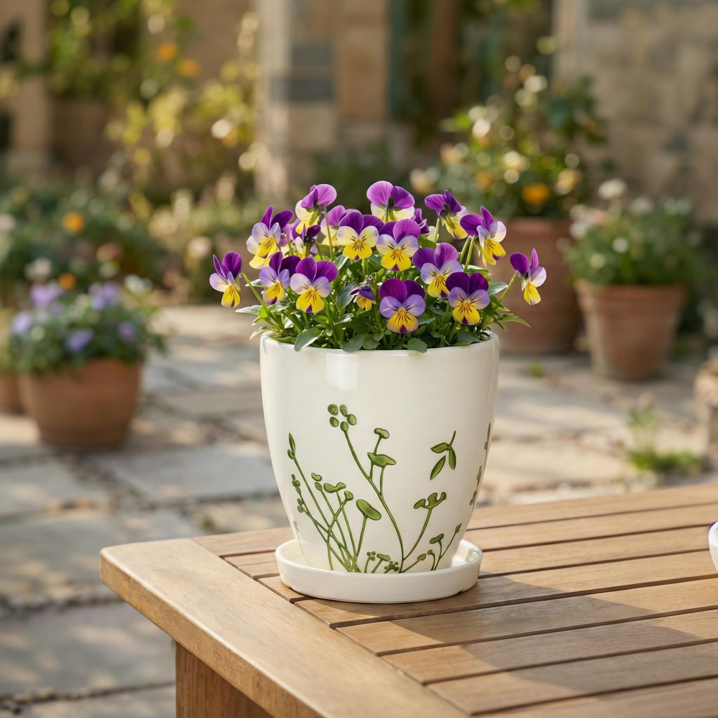 MPotTo 6 Inch Plant Pot - Ceramic Pots for Plants with Drainage Hole and Saucer, Ceramic Succulent Pots for Indoor Outdoor, Decorative Boho Planter, Housewarming Gifts, Garden Room Home Decor, White