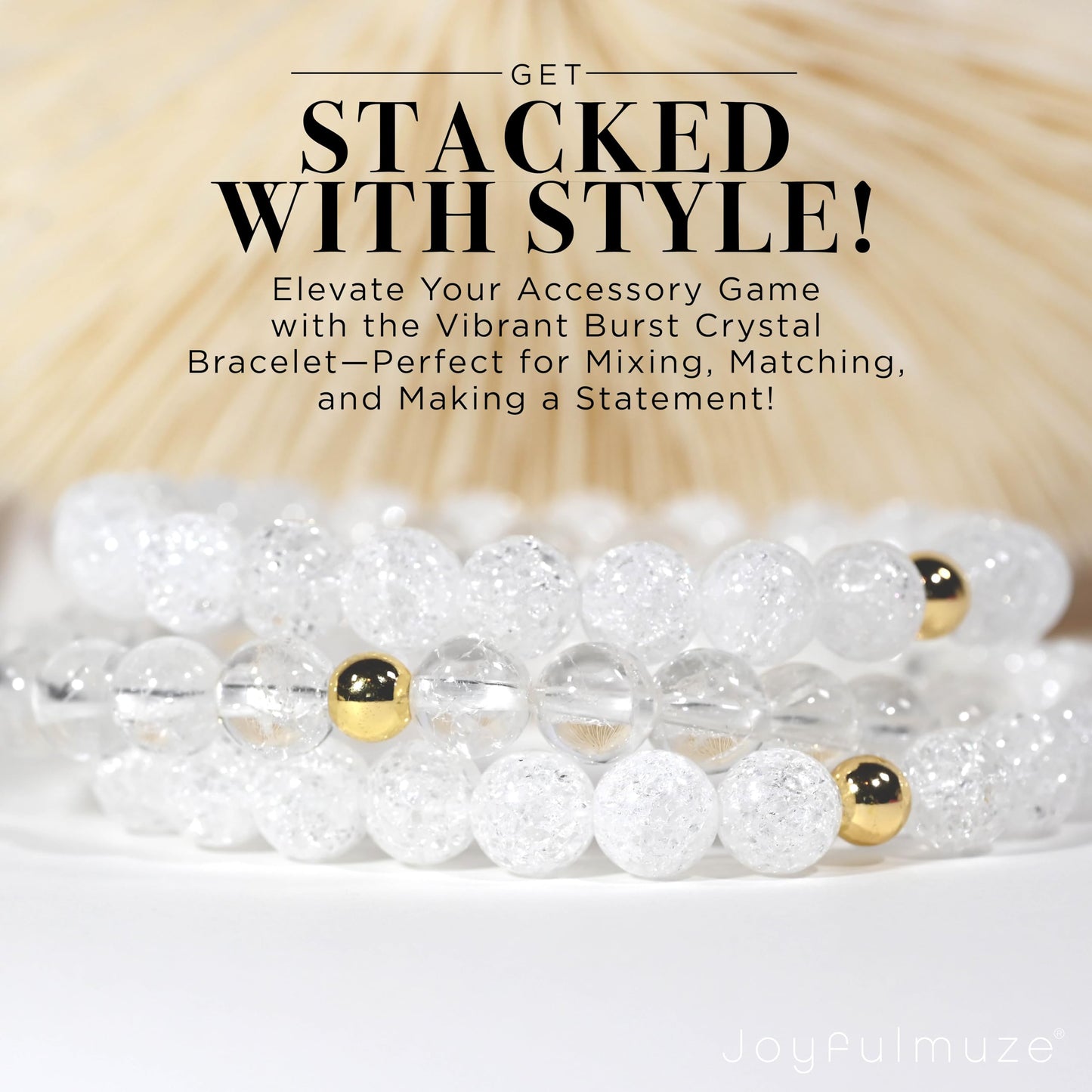Joyfulmuze Clear Quartz Crystal Bracelet, Chakra Healing Energy Balancing, Simple Natural White Stone, Handmade Jewelry Gift for Women, 6.5-7” wrist (Burst - Clear Crystal)
