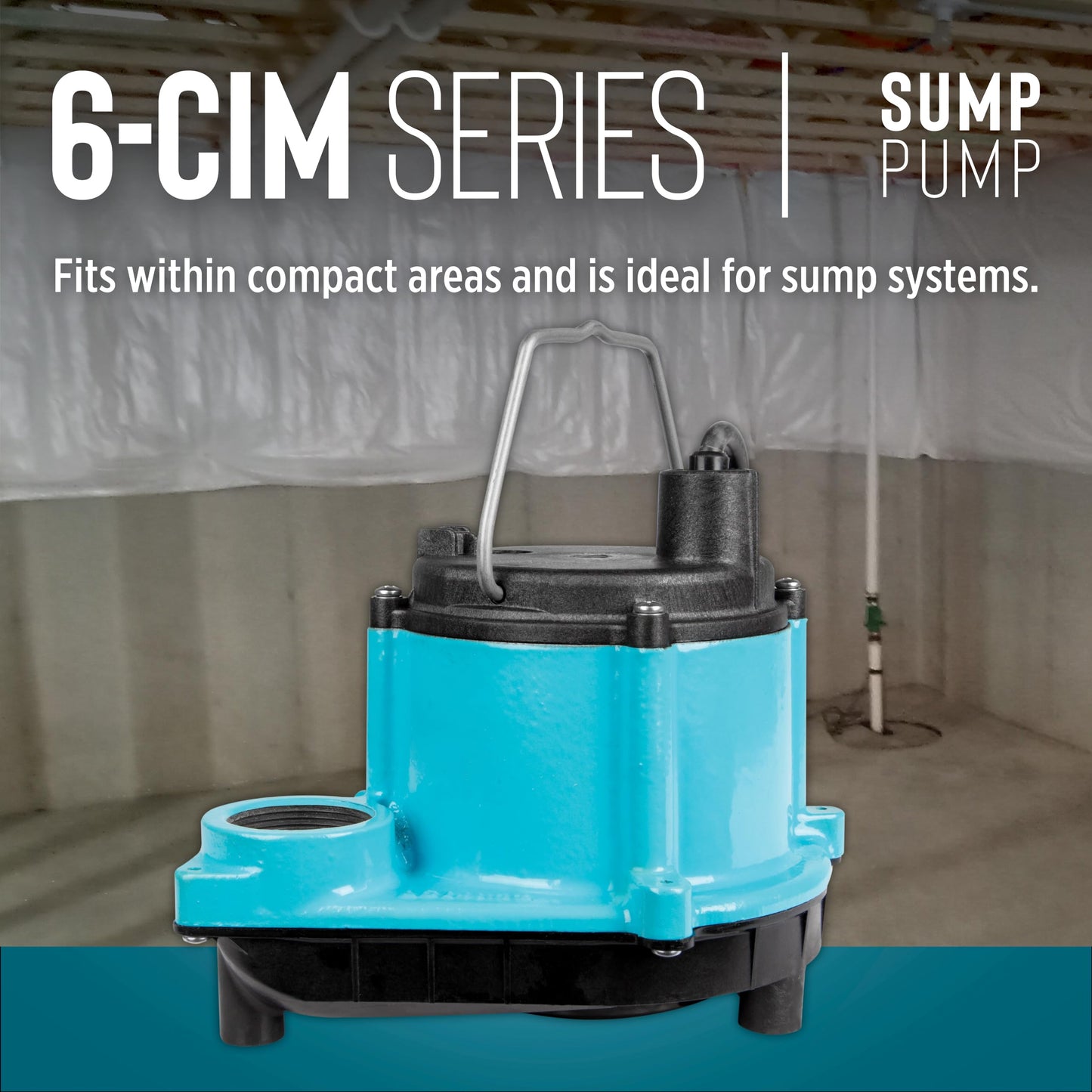 Little Giant 6-CIM-R 115-Volt, 1/3 HP, 2750 GPH Manual (No Switch) Submersible Sump Pump for Sump Systems and General Dewatering, 10-Ft. Cord, Blue, 506271