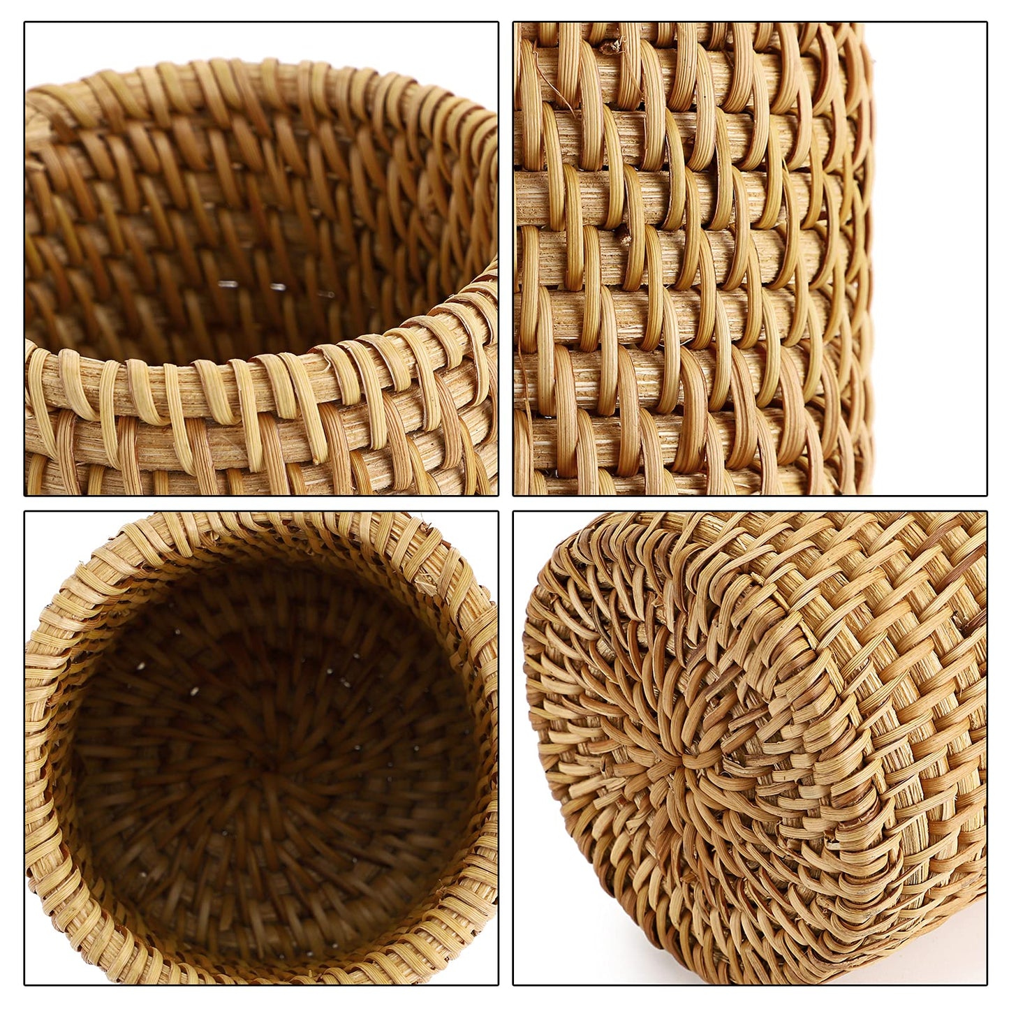 BTSKY Rattan Pen Cup, Handmade Desk Pencil Holders Makeup Brush Holder Multi-Functional Woven Basket Office&Home Desktop Organizer(Cylinder)