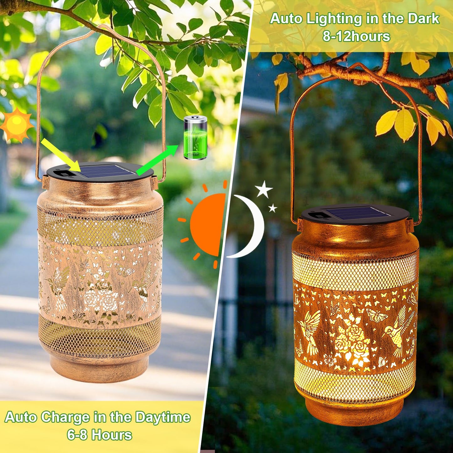 Hummingbird Solar Lanterns Outdoor Waterproof with Shepherd Hook, Gifts for Mothers Day Birthday Women Mom Grandma, Metal Solar Hanging Lights Garden Decor for Outside Yard Patio Pathway Porch