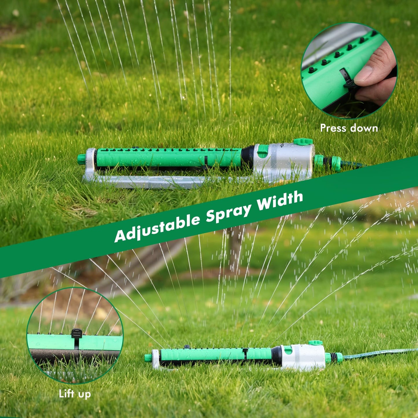 RESTMO Heavy Duty Oscillating Sprinkler with Stable Metal Base, 18 Durable Nozzles, Adjustable Flow & Width & Coverage, Lawn Sprinkler & Garden Sprinkler for Large Yard Irrigation