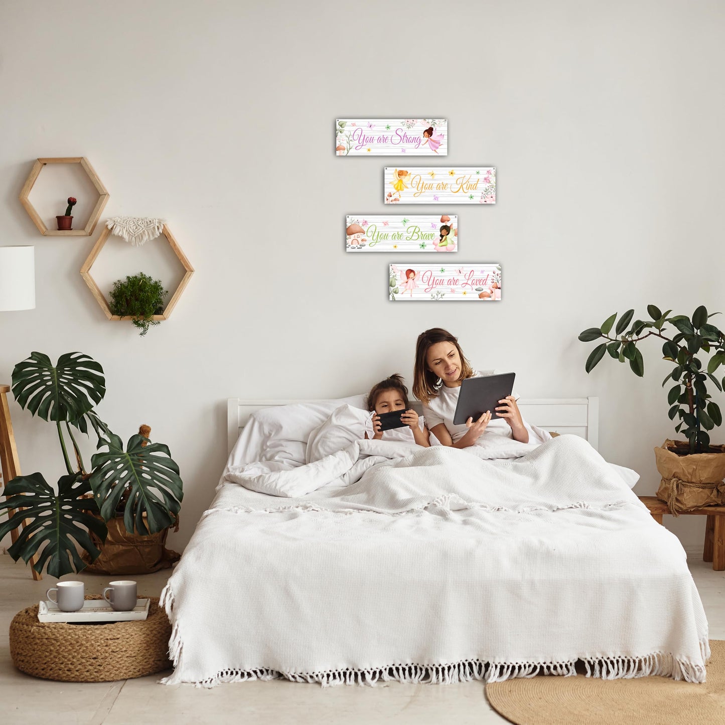 4 Pieces Girls Room Decor, Fairy Bedroom Decor, Pink Flower Little Girl Room Decorations, Inspirational Kids Toddler Nursery Room Playroom Room Wall Art-31