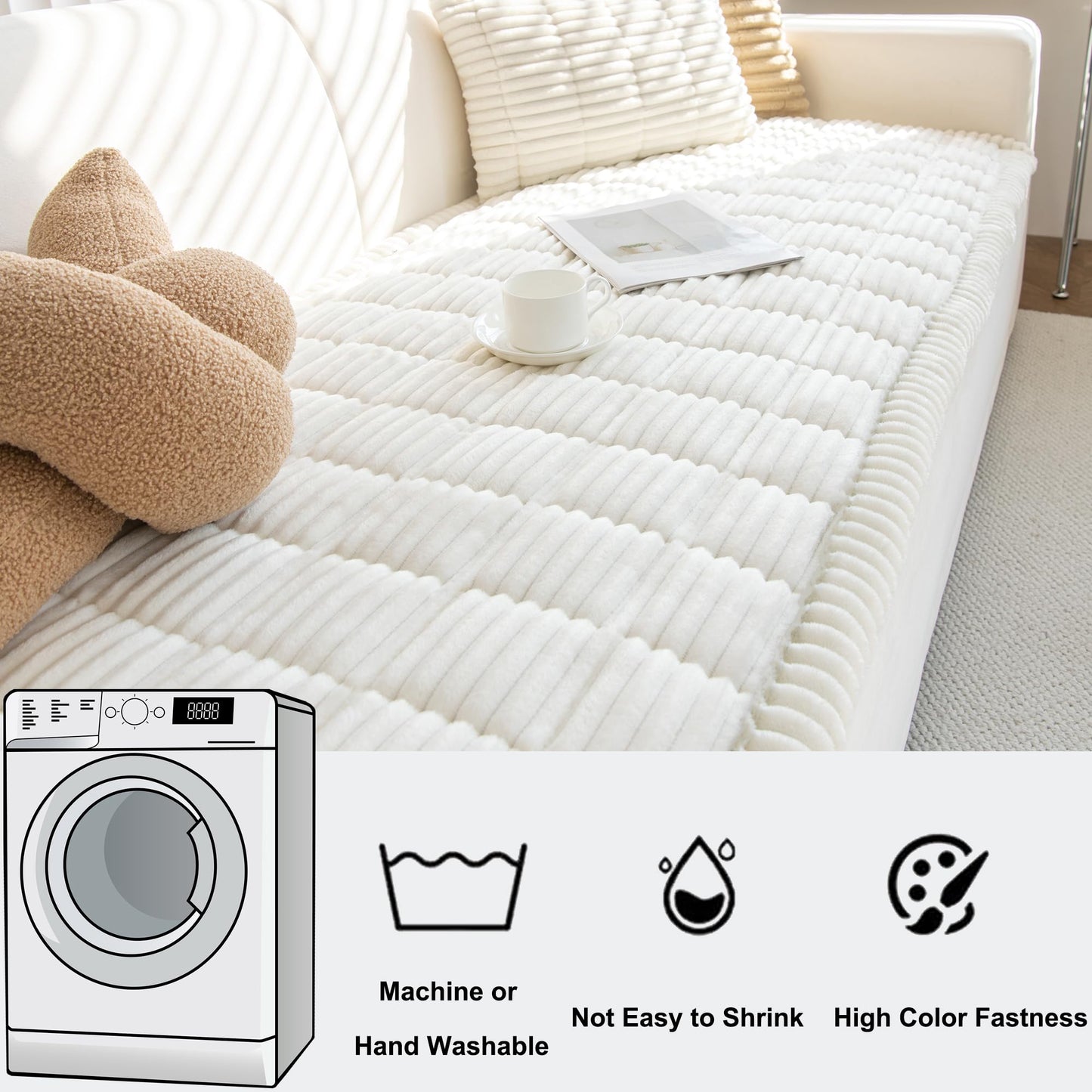 Mivnue Pet Couch Cover, Couch Covers for Dogs, Washable Dog Sofa Covers Couch Protector, Fuzzy Non Slip Couch Slipcover Pet Friendly (White, 27.6" x 59.1")