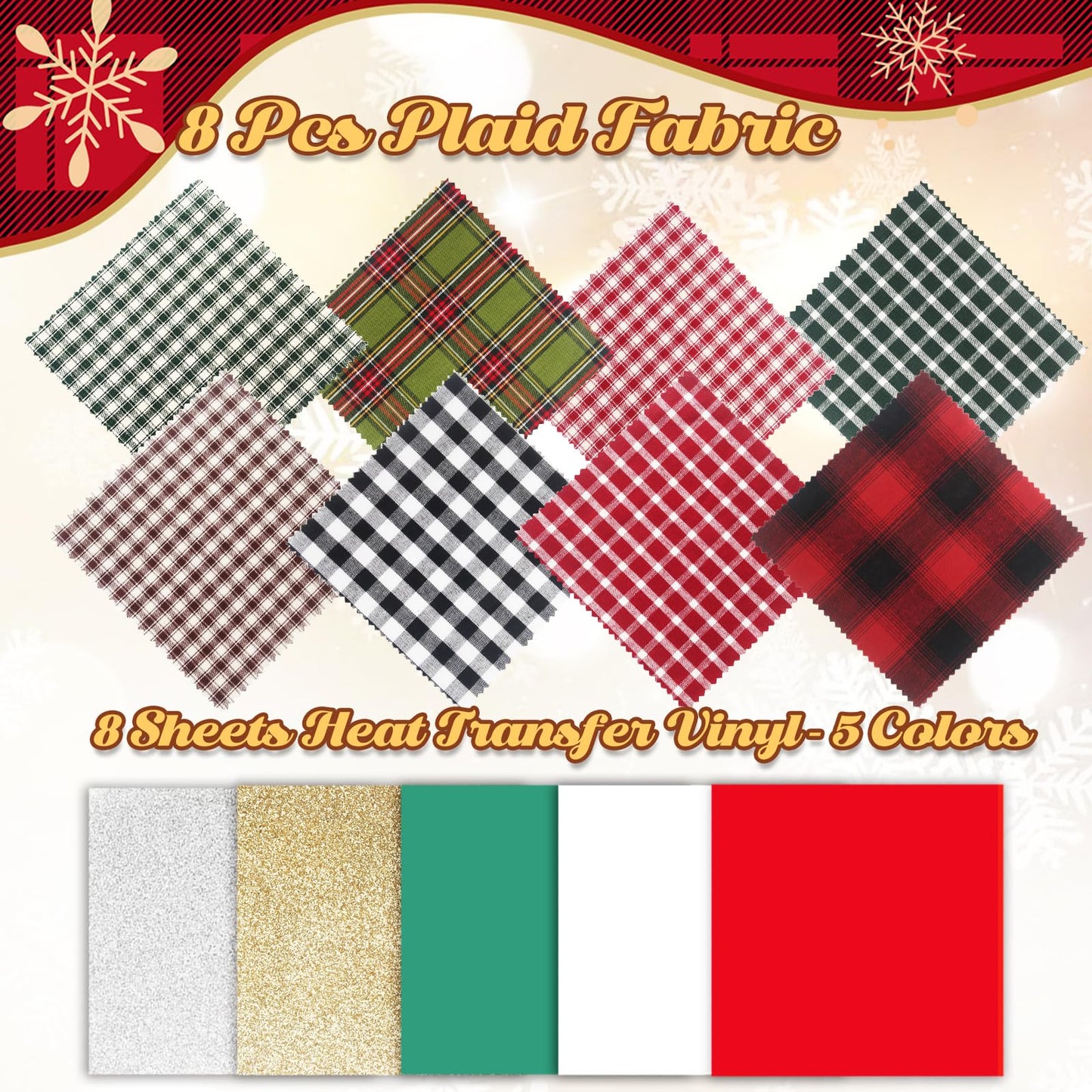 Ecoofor 8 Pack DIY Christmas Ornaments Craft Kit, Christmas Ornaments Kits with Plaid Fabric Bamboo Hoops Pinecones Berries and Other Accessories, Perfect for Christmas Crafts and Holiday Decorations