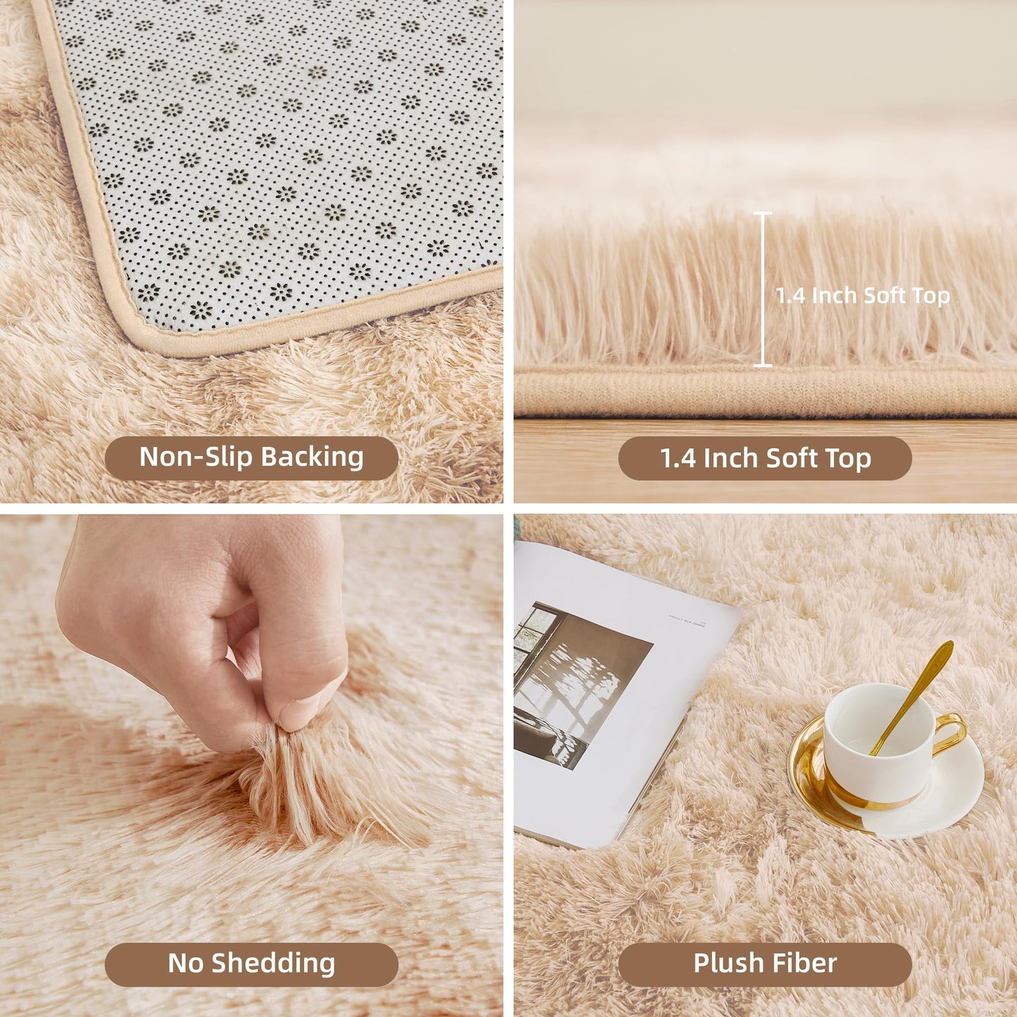 Litanika 4x6 Shag Area Rug for Living Room Bedroom, Tie-Dyed Beige High Pile Soft Plush Shaggy Furry Cream Bedside Playroom Dorm Carpet, Non-Slip, Non-Shedding Modern Indoor Floor Rug