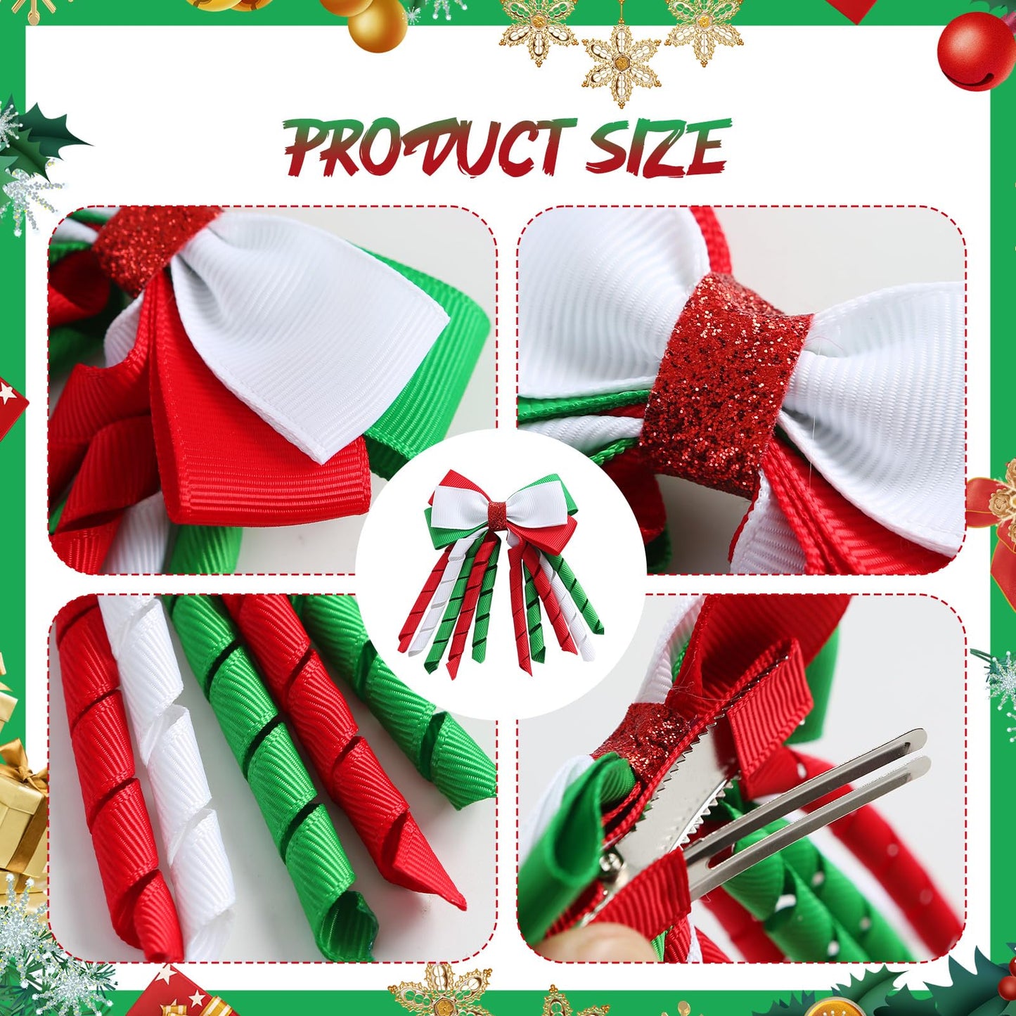 2PC Christmas Curly Ribbon Hair Bow Clips 3 Inch Women Girls Party Hair Accessories