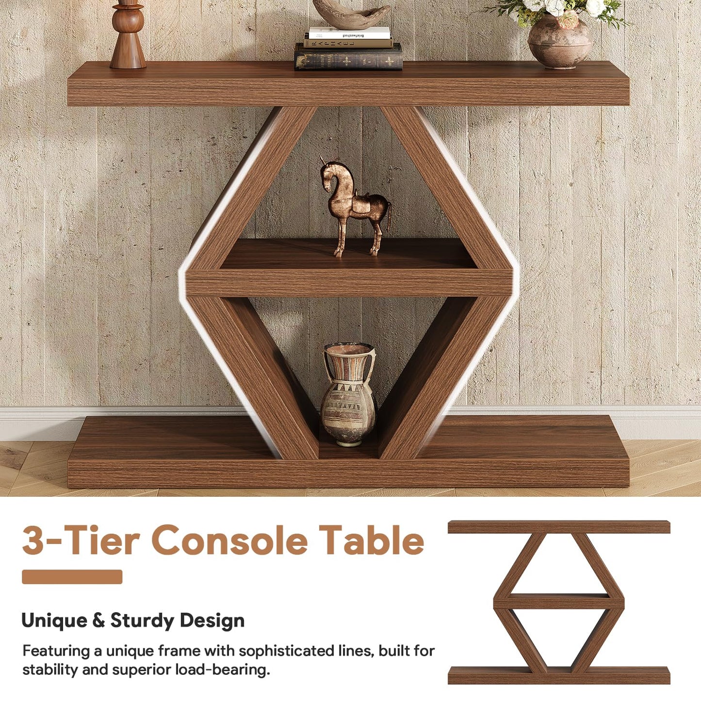 39.4-Inch Farmhouse Console Table for Entryway, Wood Behind Couch Table with Storage Shelves, Rectangular Sofa Table, Narrow Entryway Table for Entrance, Hallway, Foyer, Living Room, Entry Way Table