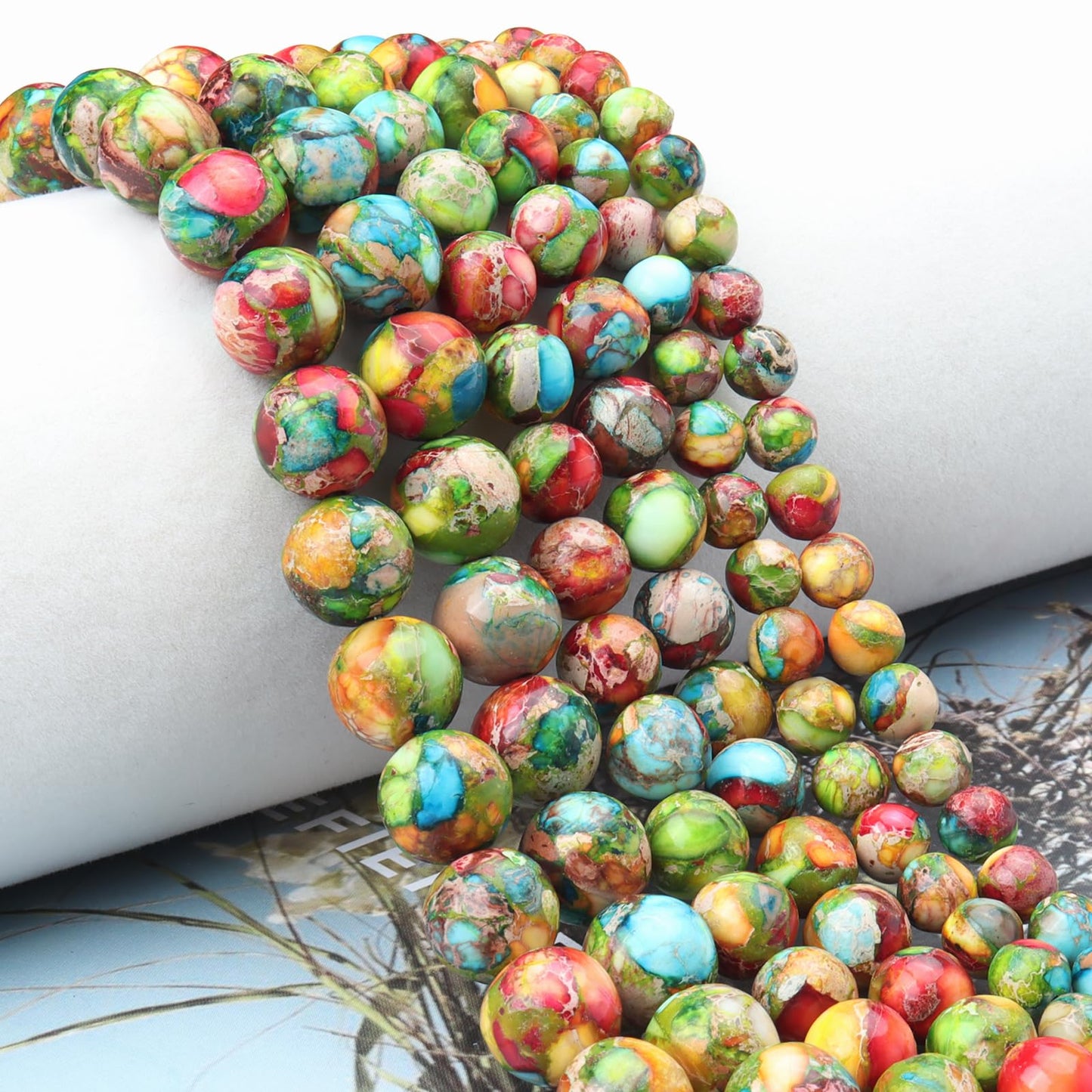 Siomia 45pcs 8mm Natural Mixed Green Imperial Jasper Gemstone Beads Energy Healing Crystal Round Loose Stone Beads for Jewelry Making, DIY Bracelets Necklaces