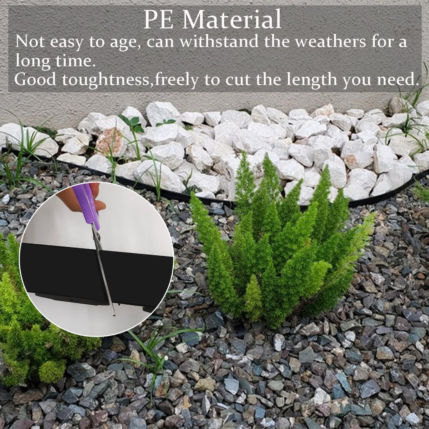 Landscape Edging 33FT, 4IN Tall Garden Edging Border with 50pcs Spikes, Plastic Lawn Edging Kit, Tool-Free Flexible Borders Edging for Garden Flower Beds Tree Surrounds Yard Pathway, Black