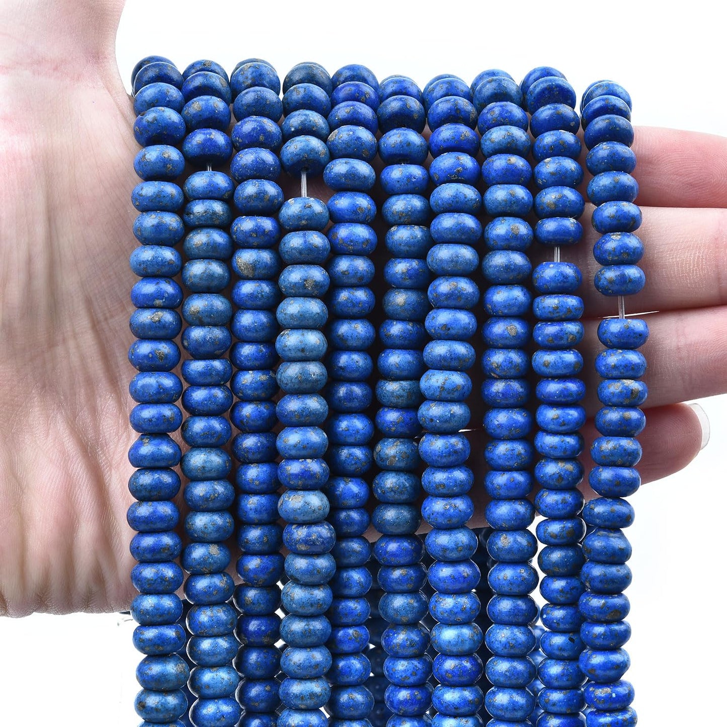 HAAMIIQII 5x8mm Lapis Lazuli Rondelle Stone Spacer Beads, Abacus Disk Loose Gemstone Beads for Jewelry Making, DIY Bracelet, Necklace, Healing Crystal 15 Inch (80-85pcs)