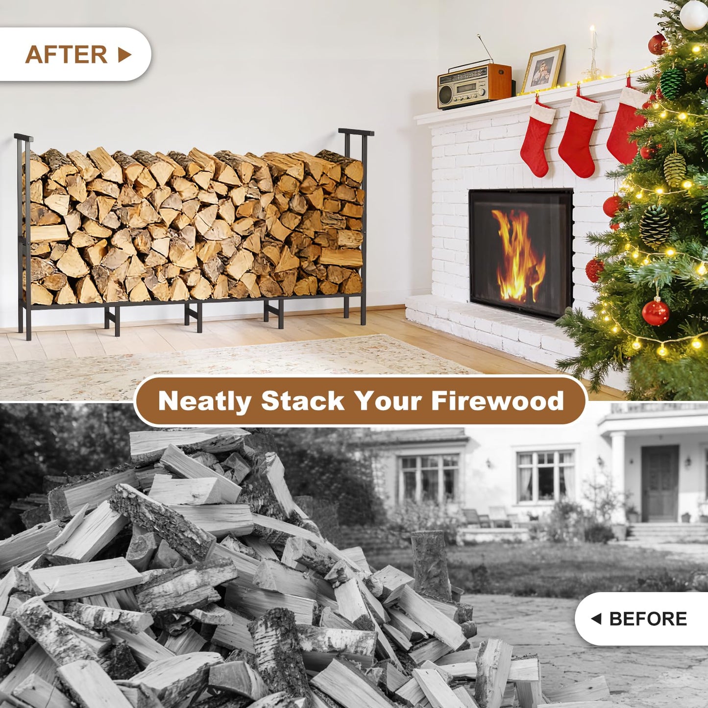 Kratonix 5.3Ft Firewood Rack Outdoor with Cover,Heavy-Duty Metal Indoor Wood Storage Rack,Firewood Holder for Fireplace,Fire Pit,Patio,Space Saving,Easy Assembly,Black