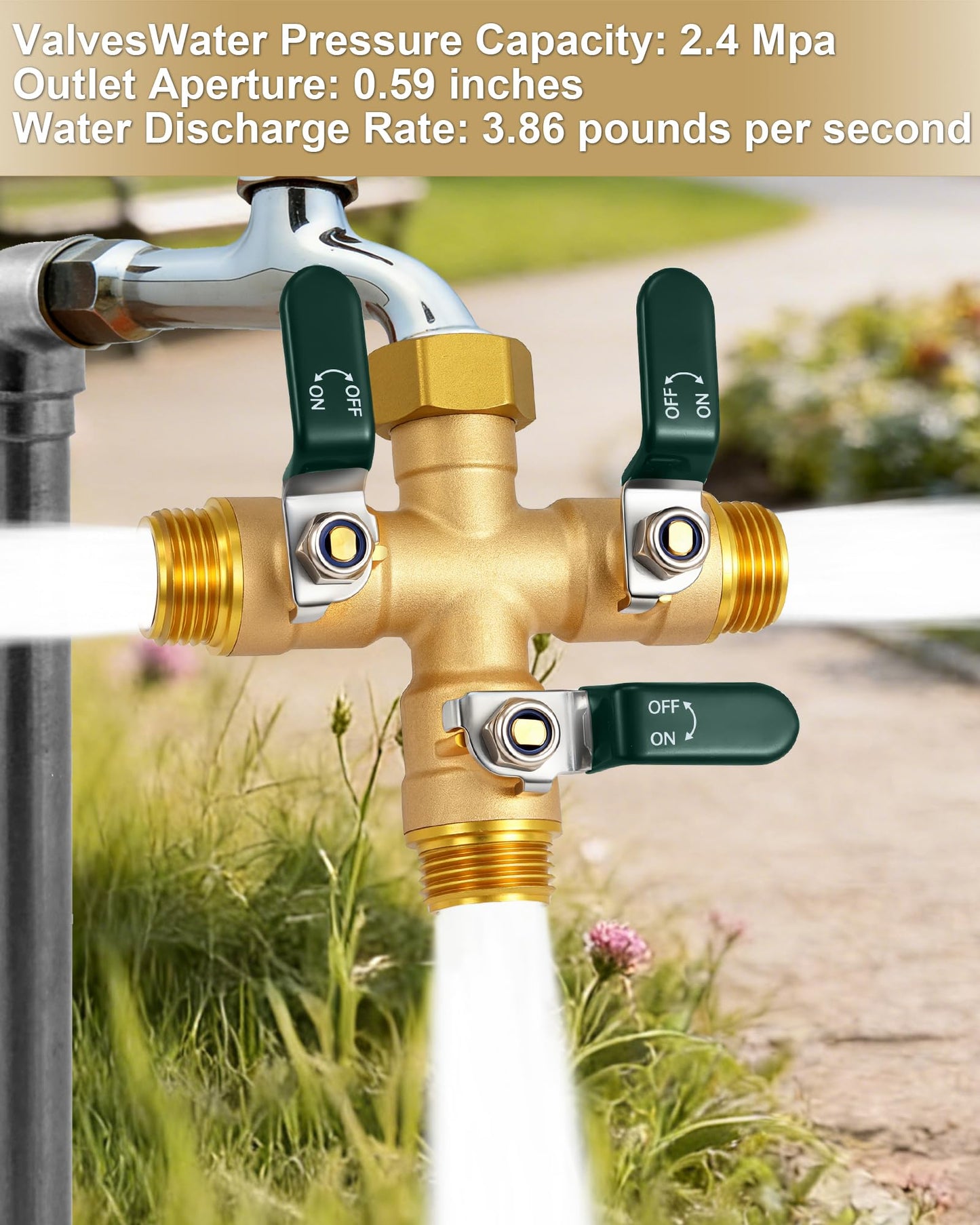 EBH Garden Hose Splitter 3 Way, Heavy Duty Solid Brass Hose Splitter with Shutoff Valves, Water Spigot Splitter With 304 Stainless Steel Handle, Full Flow Outdoor Faucet Splitter, 3/4" GHT Thread