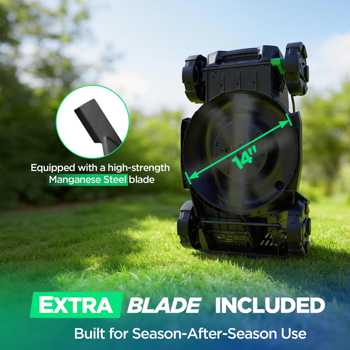 Kraftsense 14" Cordless Lawn Mower, 40V Lightweight Push Mower with 2×5.0Ah Battery, Ultra-Quiet Motor for Small Yards, Lawn Care, Backyard Maintenance