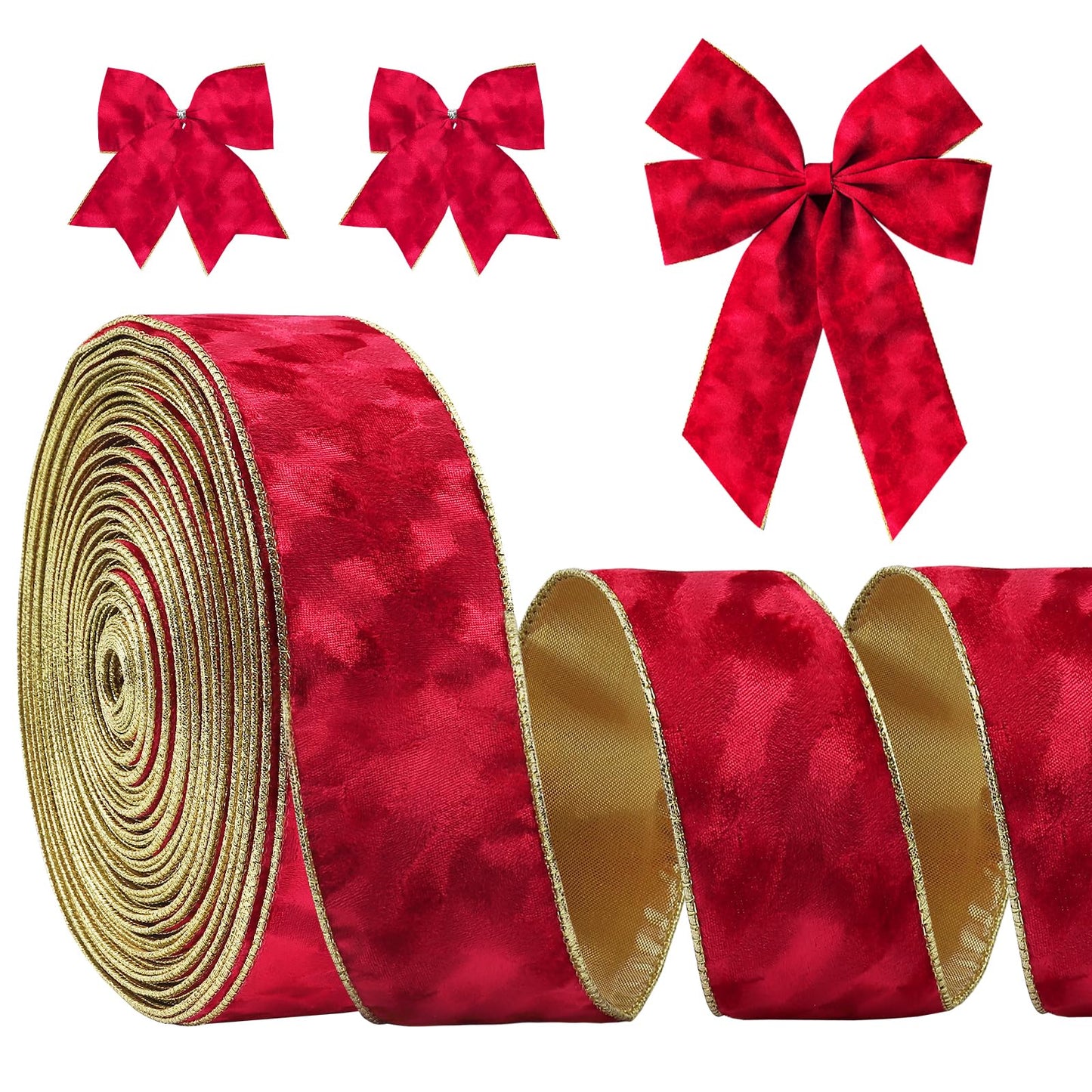 Glodecart Christmas Ribbon for Wreath Bow Wrapping Gifts, Christmas Red Velvet Ribbon for Gift Wrapping Xmas Party Supplies Decoration DIY Crafts 2.5" X 50 Yards Winter Christmas Wreaths Wired Ribbon