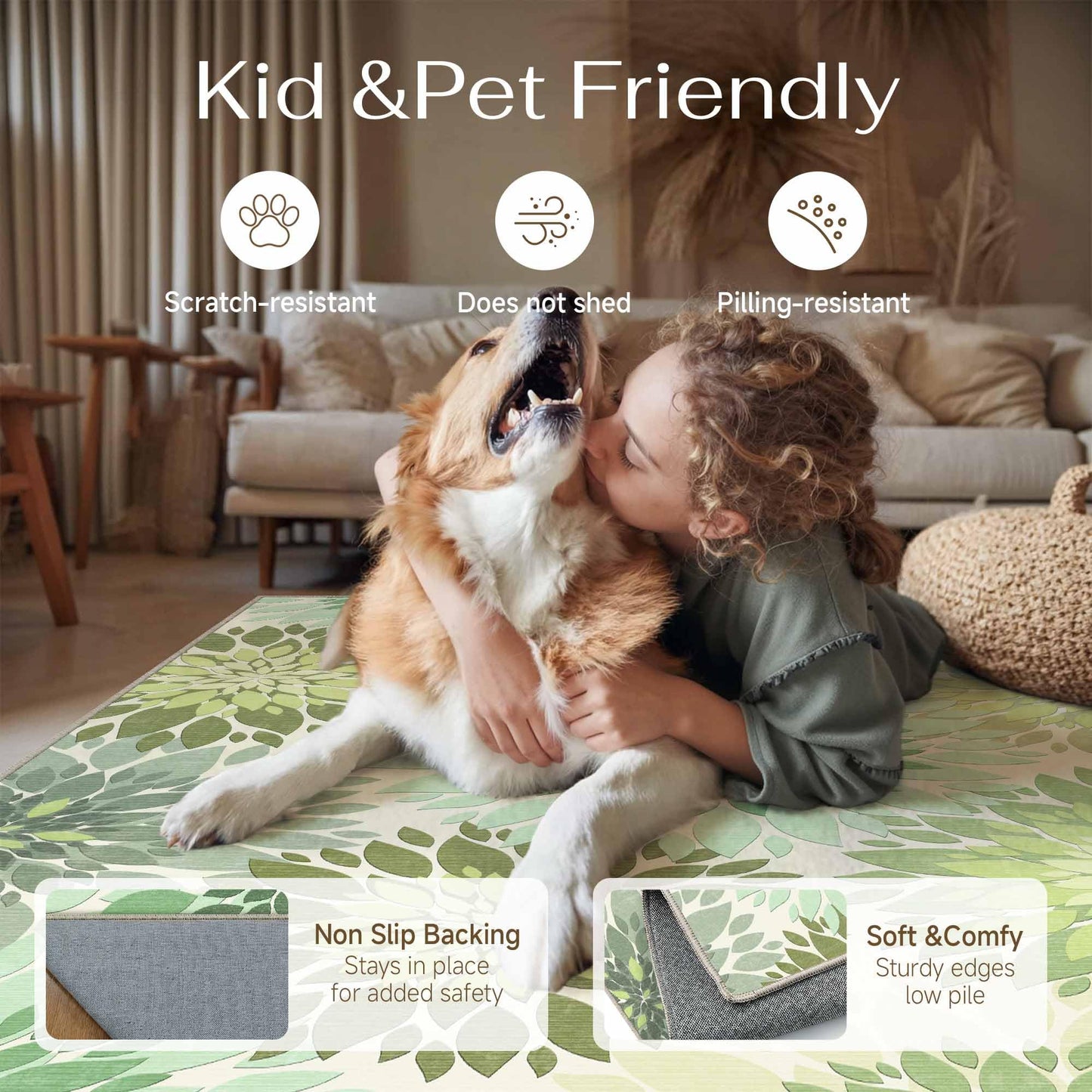 WondRg 8x10 Indoor Outdoor Area Rug Washable Patio Rug Green Non Slip Non Shedding Waterproof Carpet for Living Room Bedroom Camping Porch Backyard Camping RV Balcony Poolside Deck