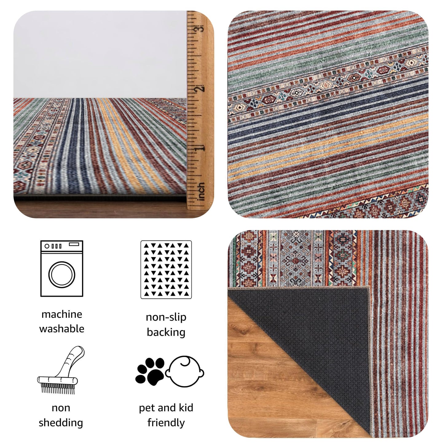 Keen Home Design 3x5 Rug - Machine Washable Entry Rug with Non-Slip Backing, Ideal for Enteryway, Kitchen, Bathroom, Laundry Room - Vintage, Easy Clean, Durable, Low Pile Rug - (3' x 5')
