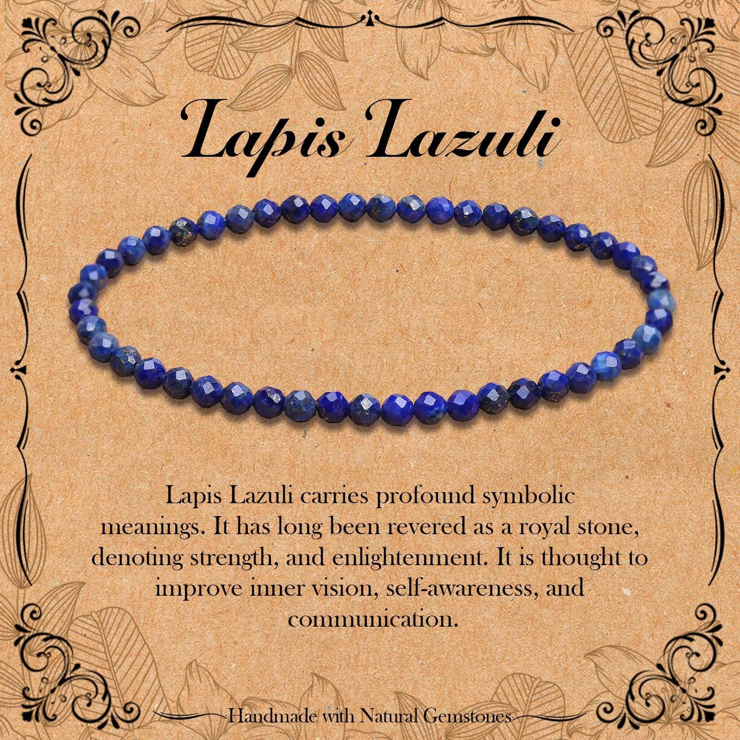 BONNY BOXX Natural Genuine Gemstone Faceted Round Beads Bracelets, 3mm Adjustable Stretchy Tiny Faceted Lapis Lazuli Bracelet, Healing Crystal Reiki Chakra Dainty Jewelry Fashion Gifts