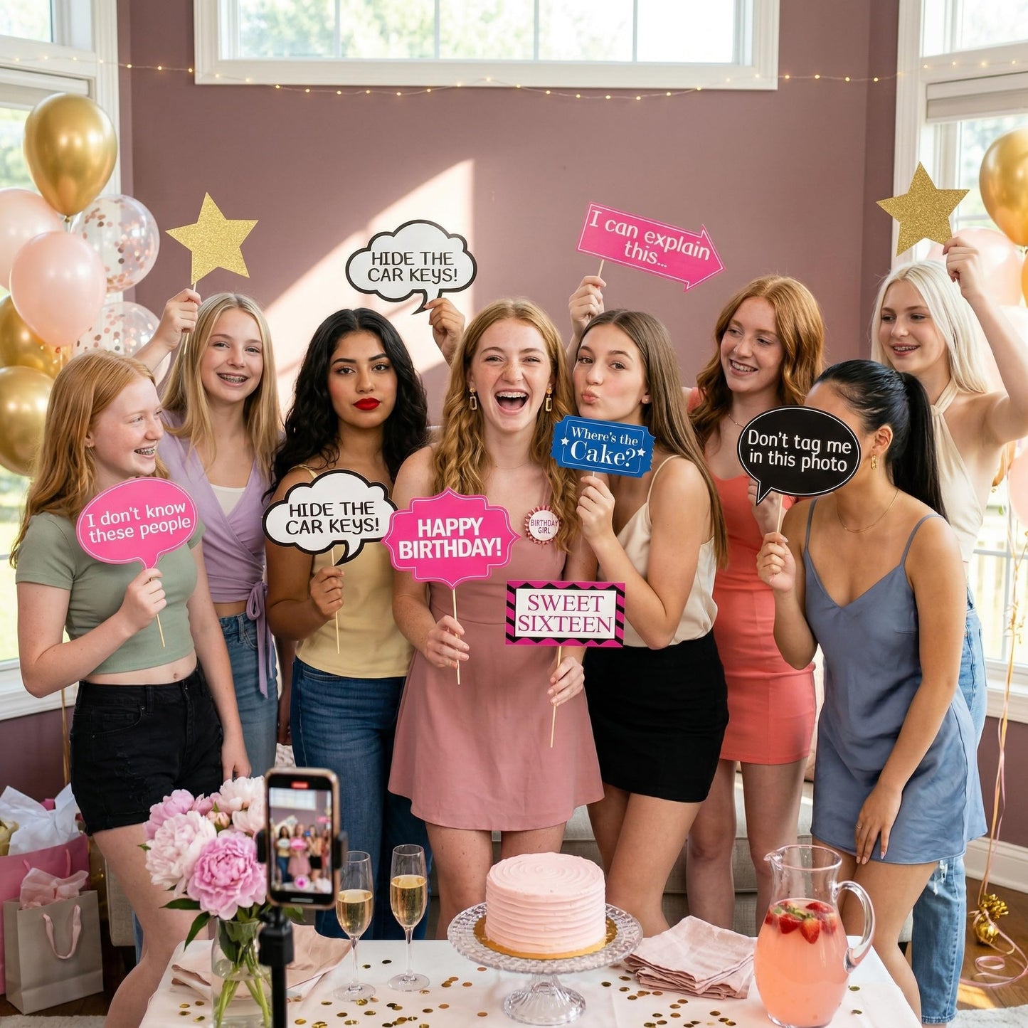 16th Birthday Photo Booth Props - 40 Pieces - Funny Birthday Party Supplies for Him or Her - Photo Booth Decorations, Favors and Gifts