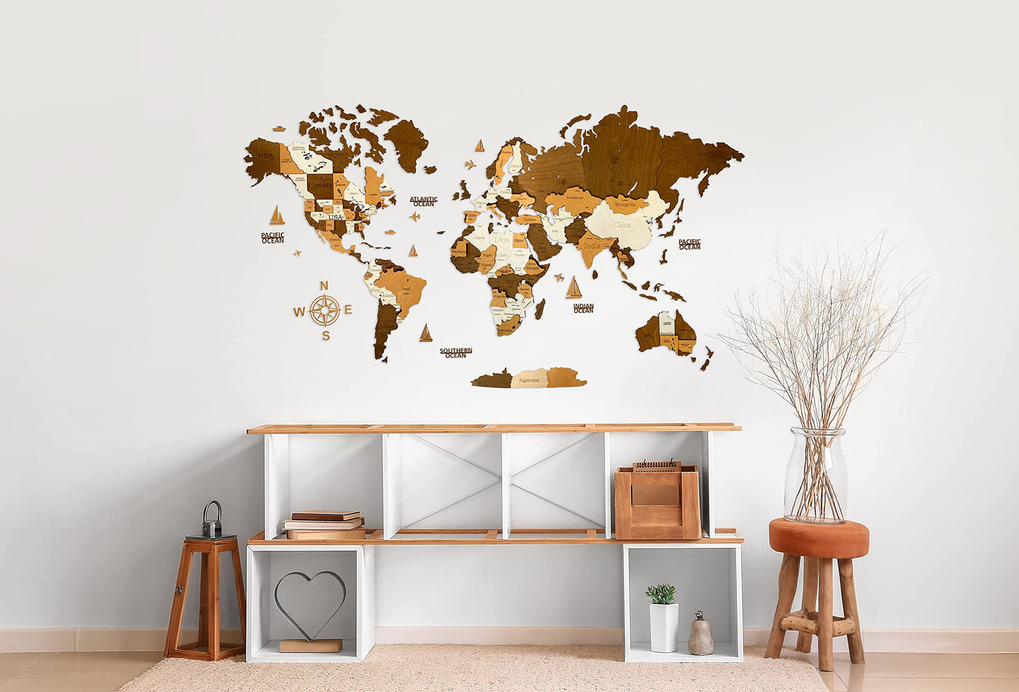 Woodvio 3D Wooden World Map, Decorative Wall Art for Home and Office Décor - size Medium (47" x 24.5")