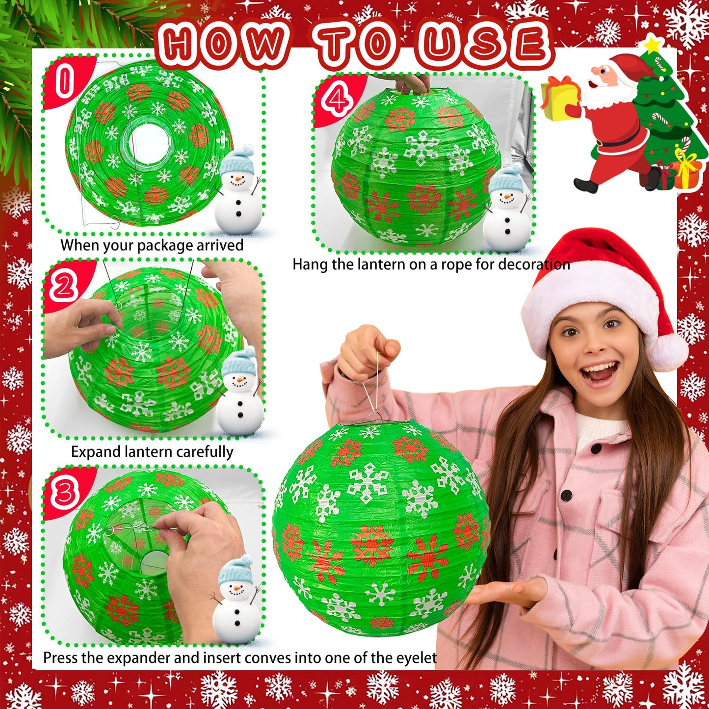 14PCS Christmas Honeycomb Hanging Paper Lantern Decorations Set, Pine Tree Star Christmas Hat Red Green White Snowflake Lanterns Paper Fans for Christmas Party Home Decoration Supplies