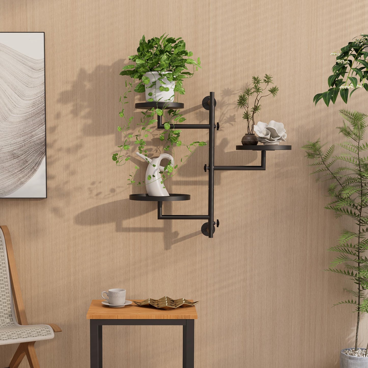 KAAPSAM Rotating Wall Plant Shelves Plant Shelf for Window 3-Tier Metal Wall Plant Holder for Multiple Plants with Hanging Indoor Home Decor
